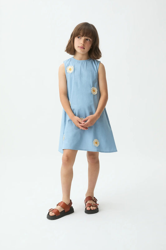 Vestido corto de niña 100% algodón con margaritas
