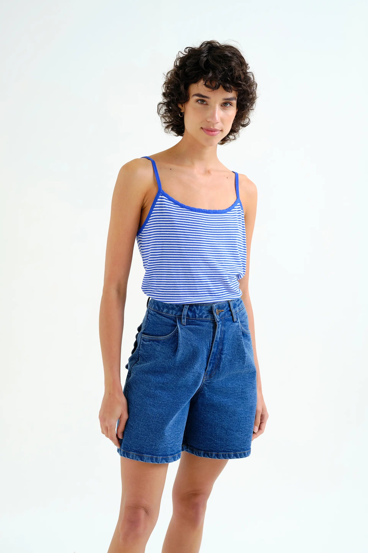 Top with white and blue striped print