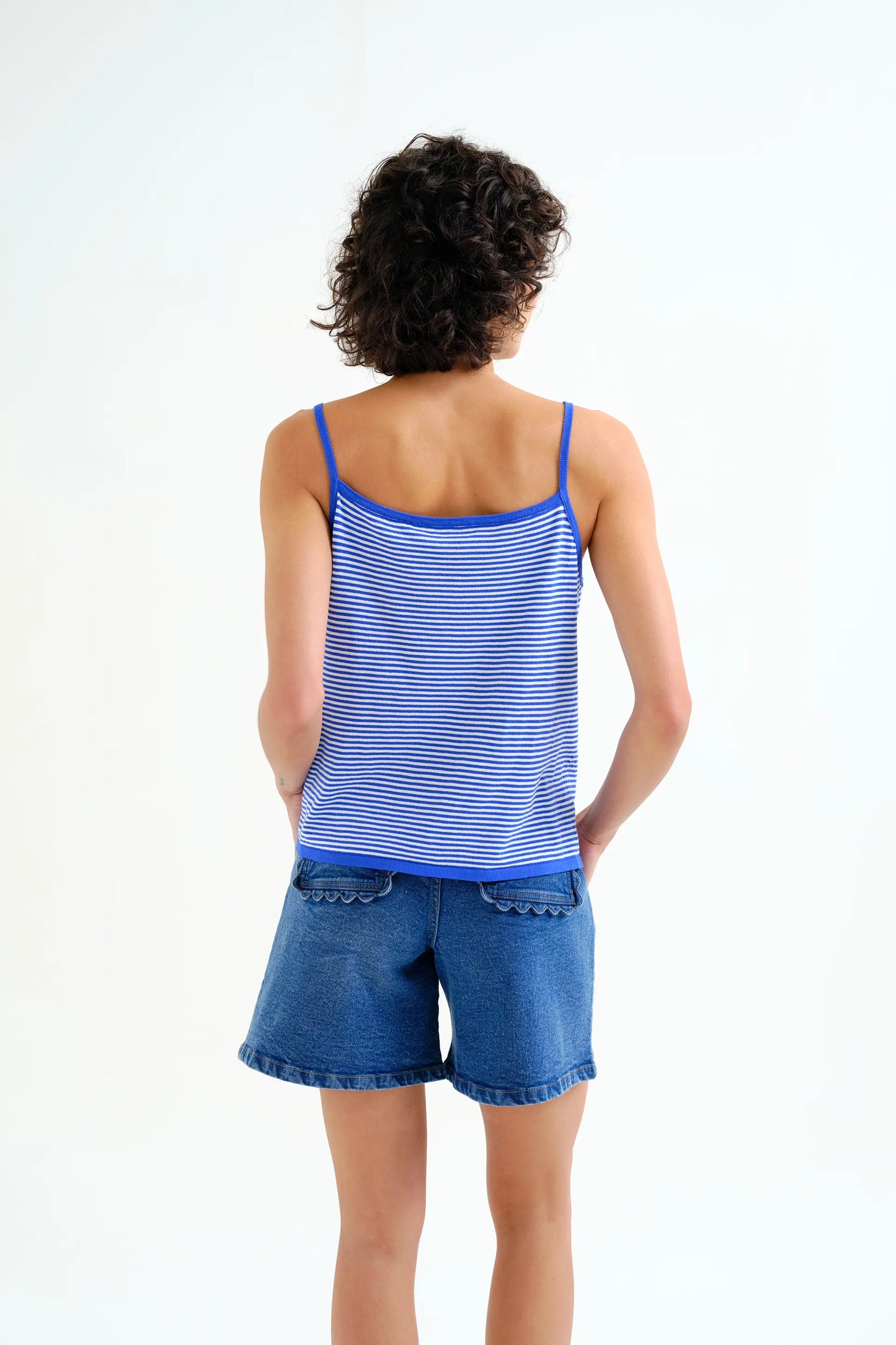 Top with white and blue striped print