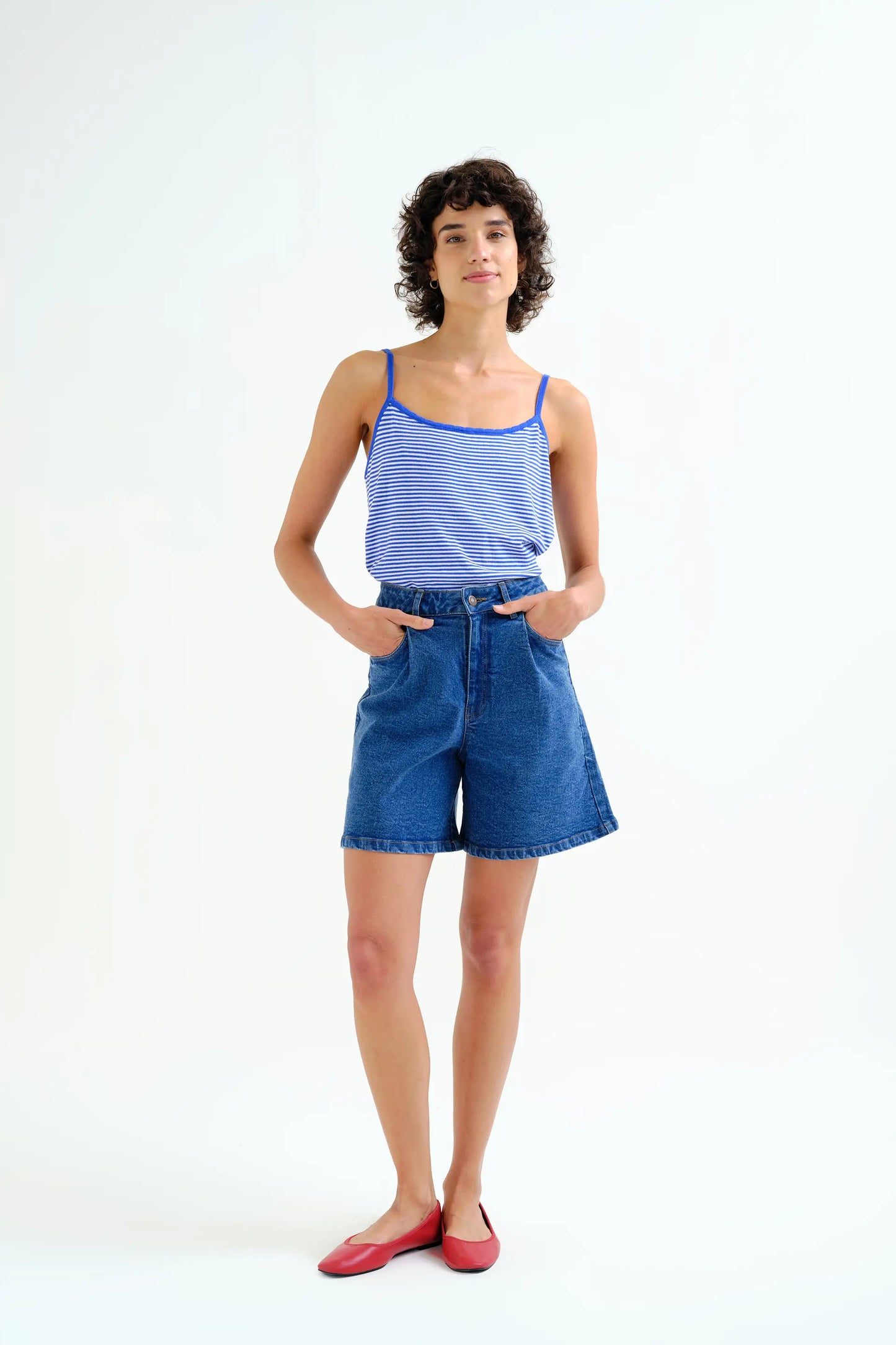 Top with white and blue striped print