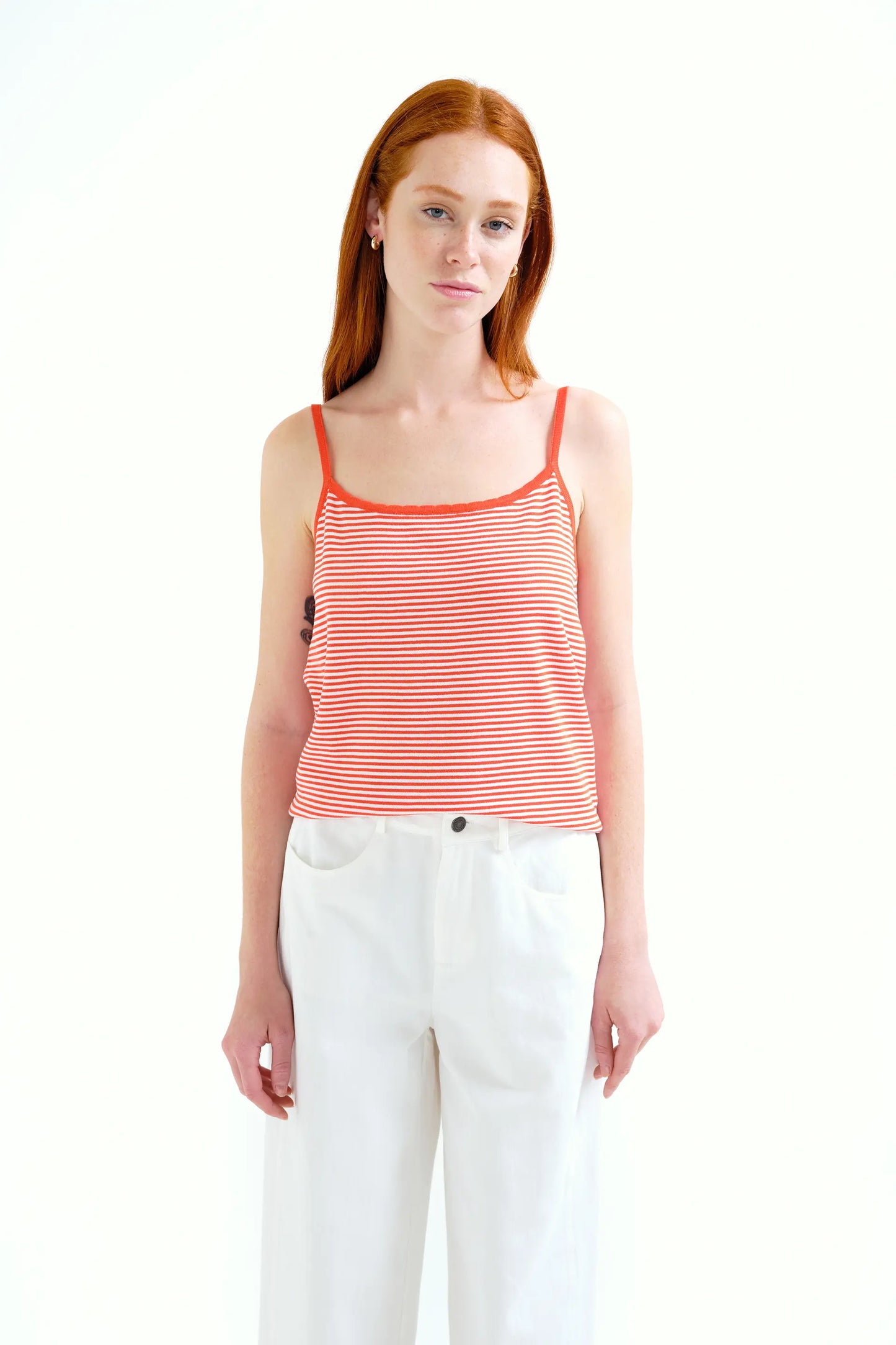 Top con estampado de rayas blanco y rojo