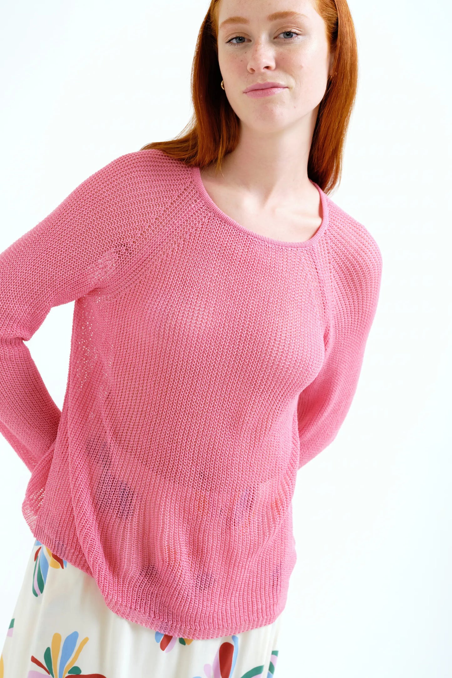 Jersey punto calado rosa