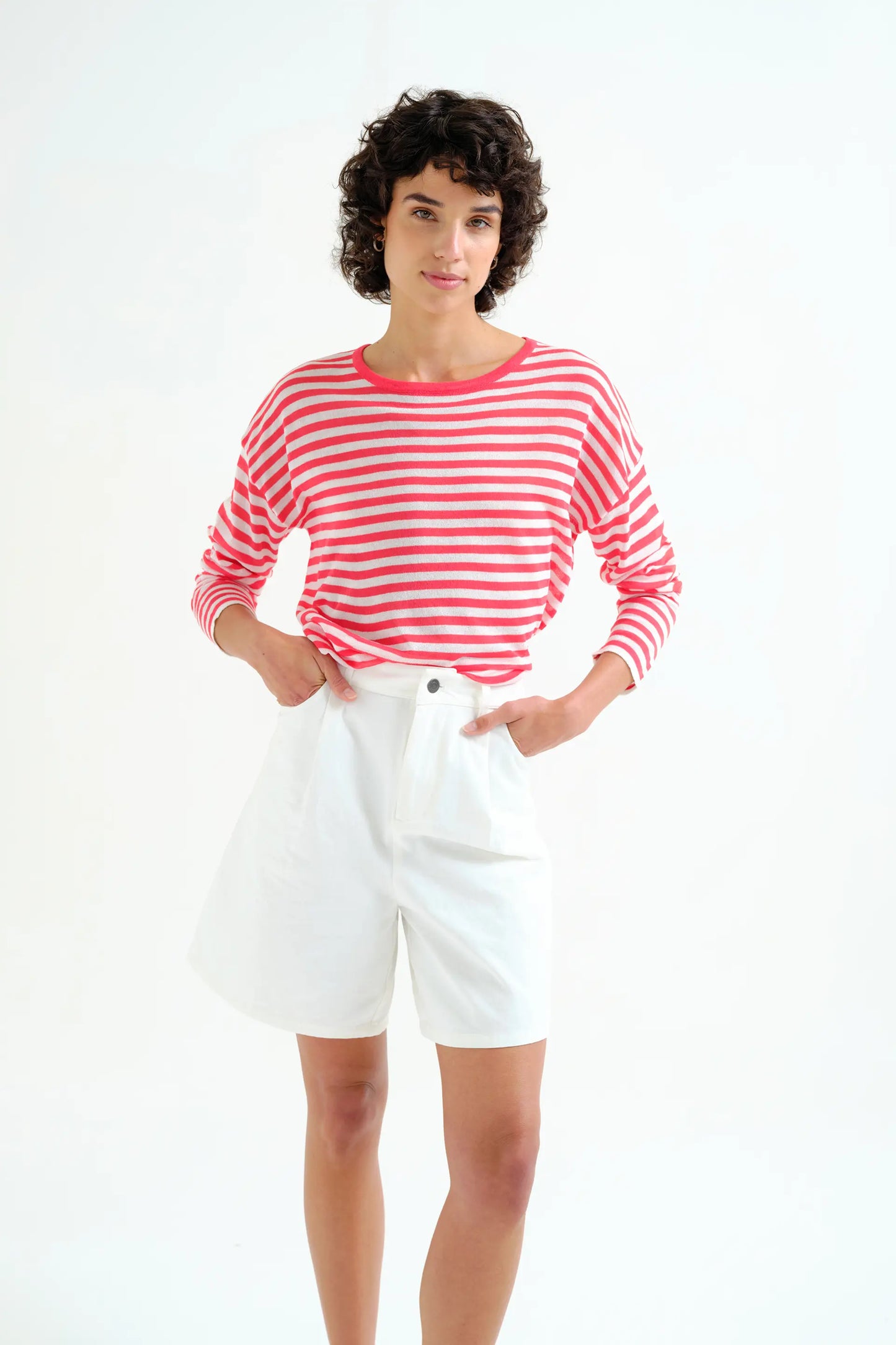 Jersey punto suave con estampado de rayas blanco y rojo