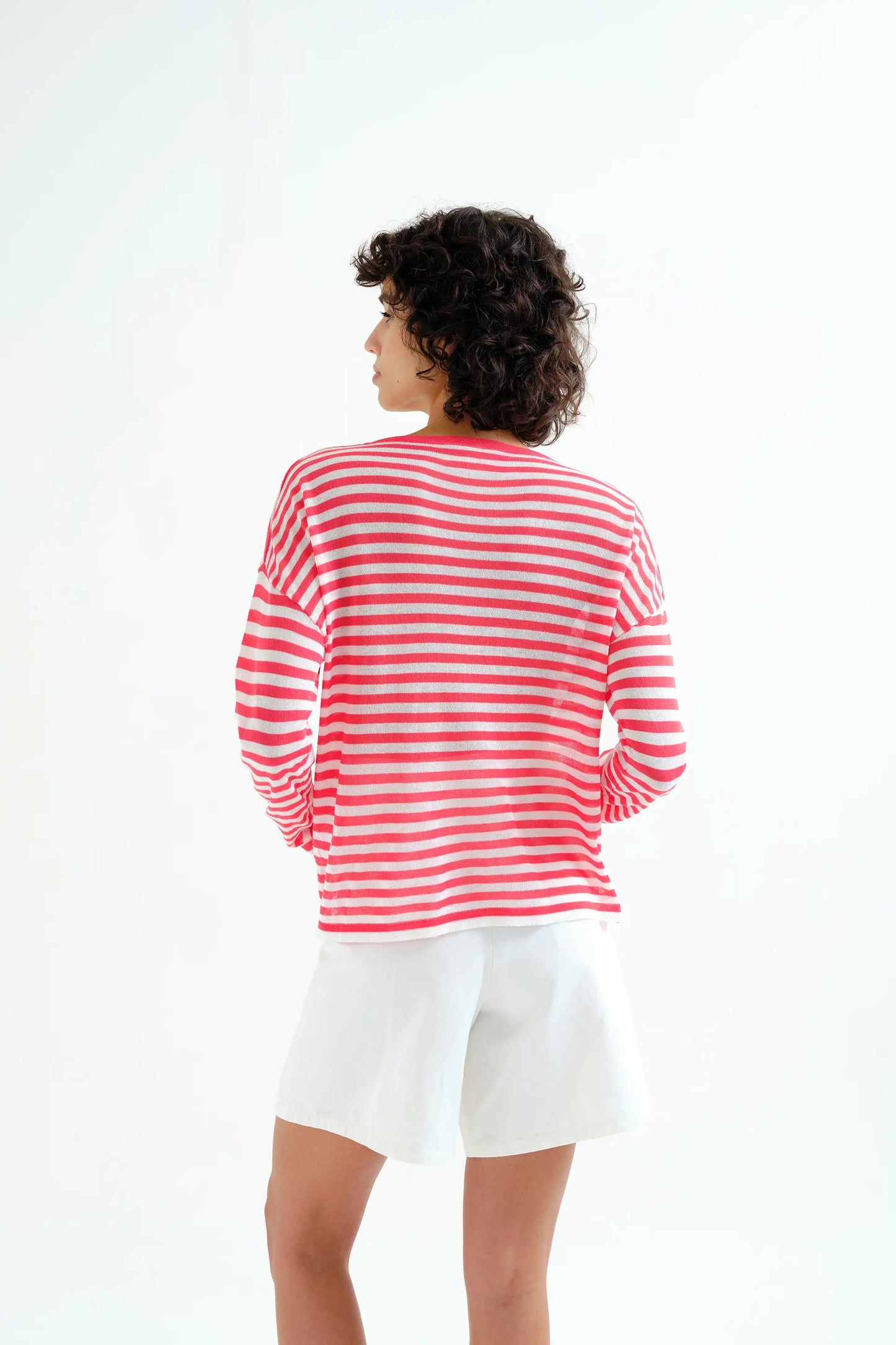 Jersey punto suave con estampado de rayas blanco y rojo