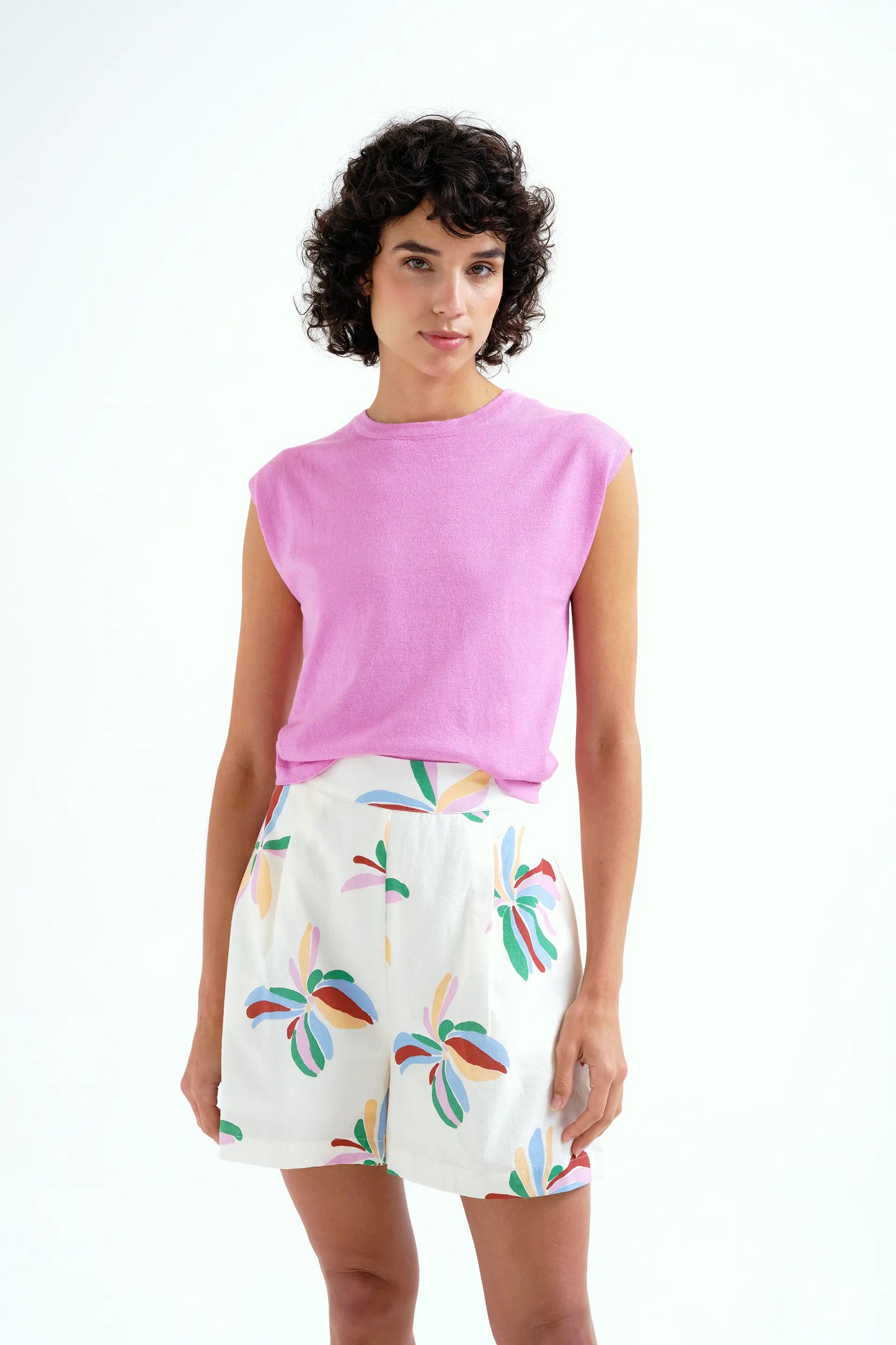 Top de punto suave rosa