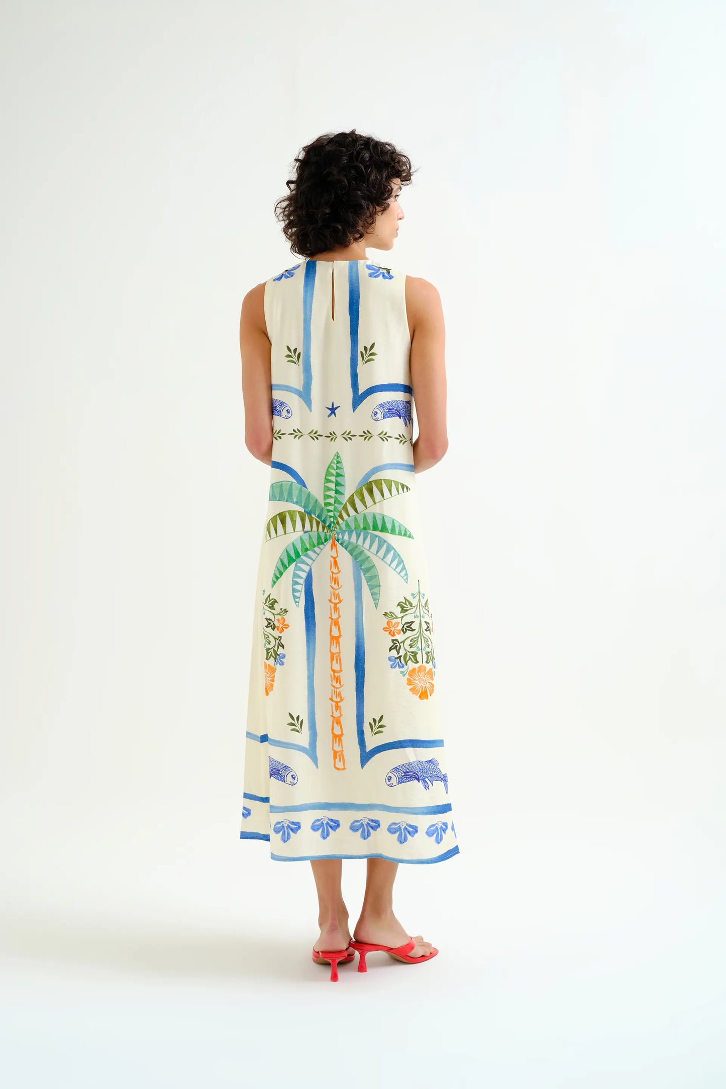 Abito lungo con stampa Palm & Mermaid