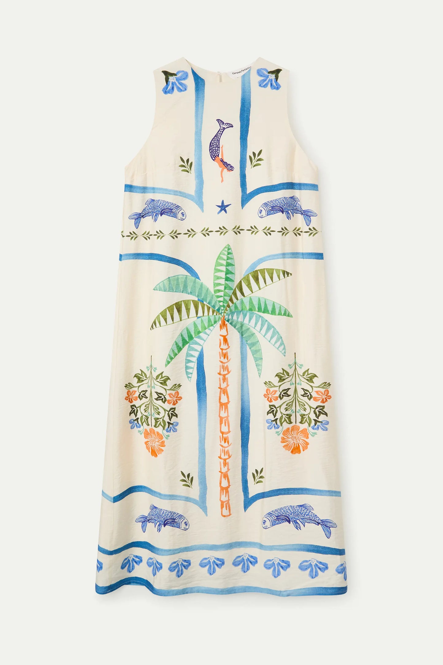 Abito lungo con stampa Palm & Mermaid