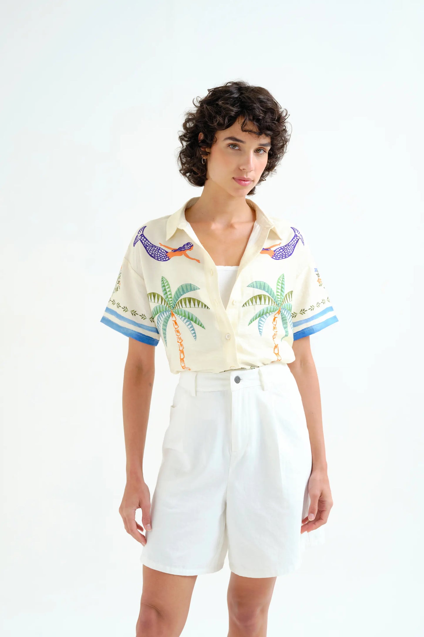 Palm &amp; Mermaid print shirt