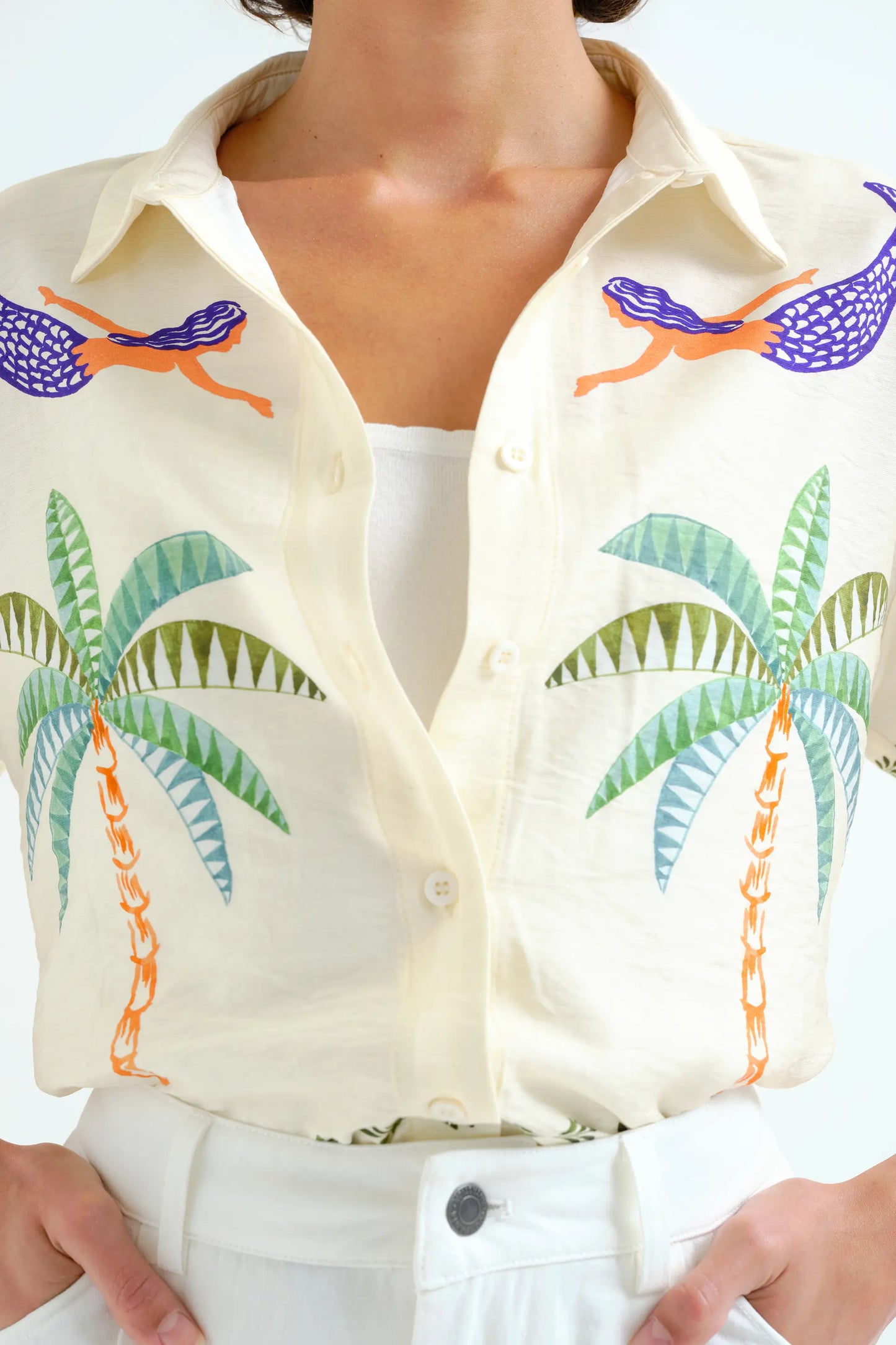 Palm &amp; Mermaid print shirt