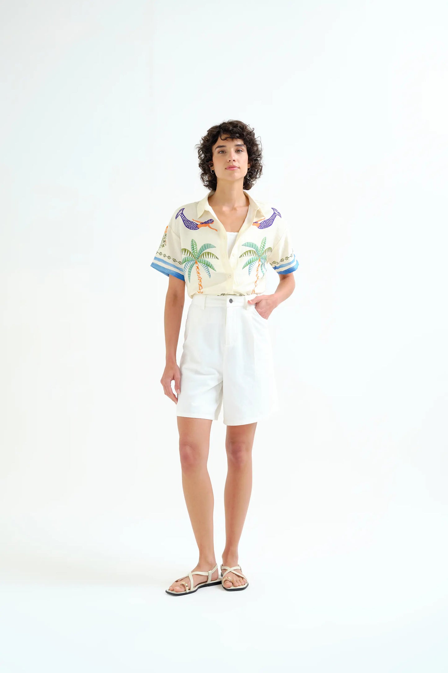 Palm &amp; Mermaid print shirt