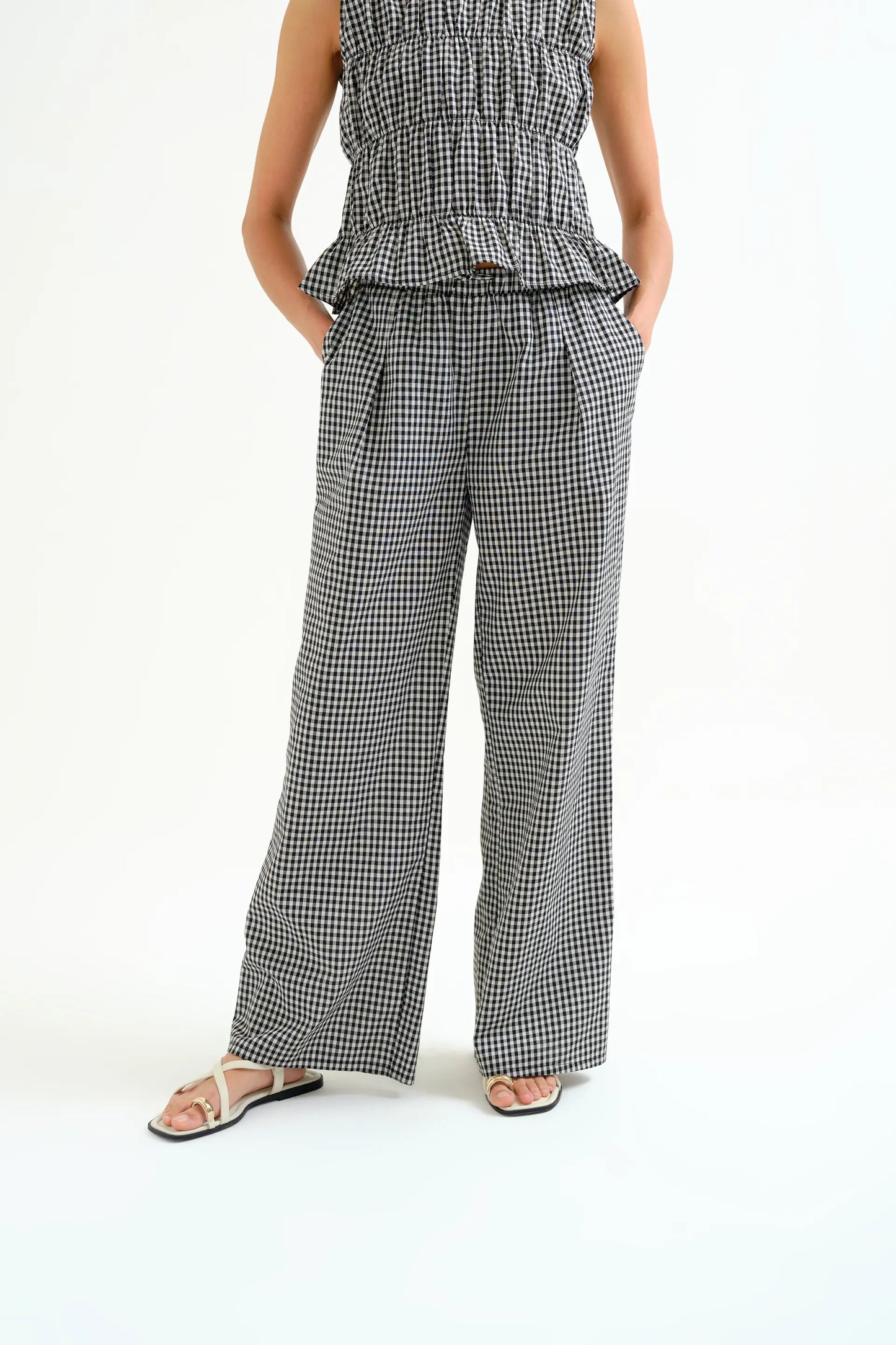 Black gingham check trousers