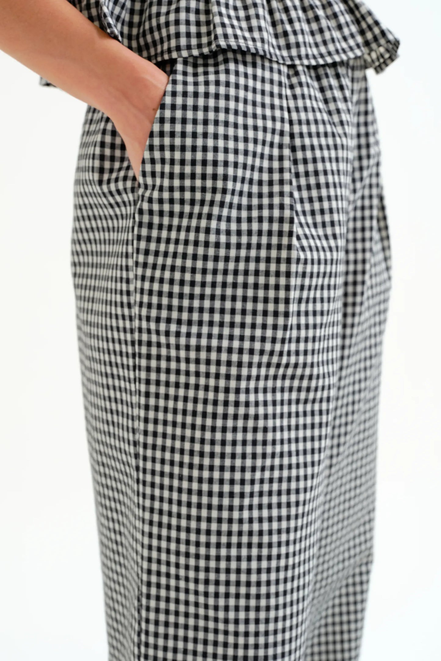 Black gingham check trousers