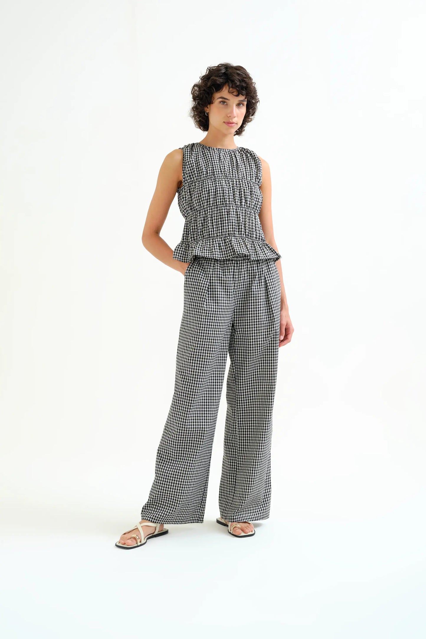 Black gingham check trousers