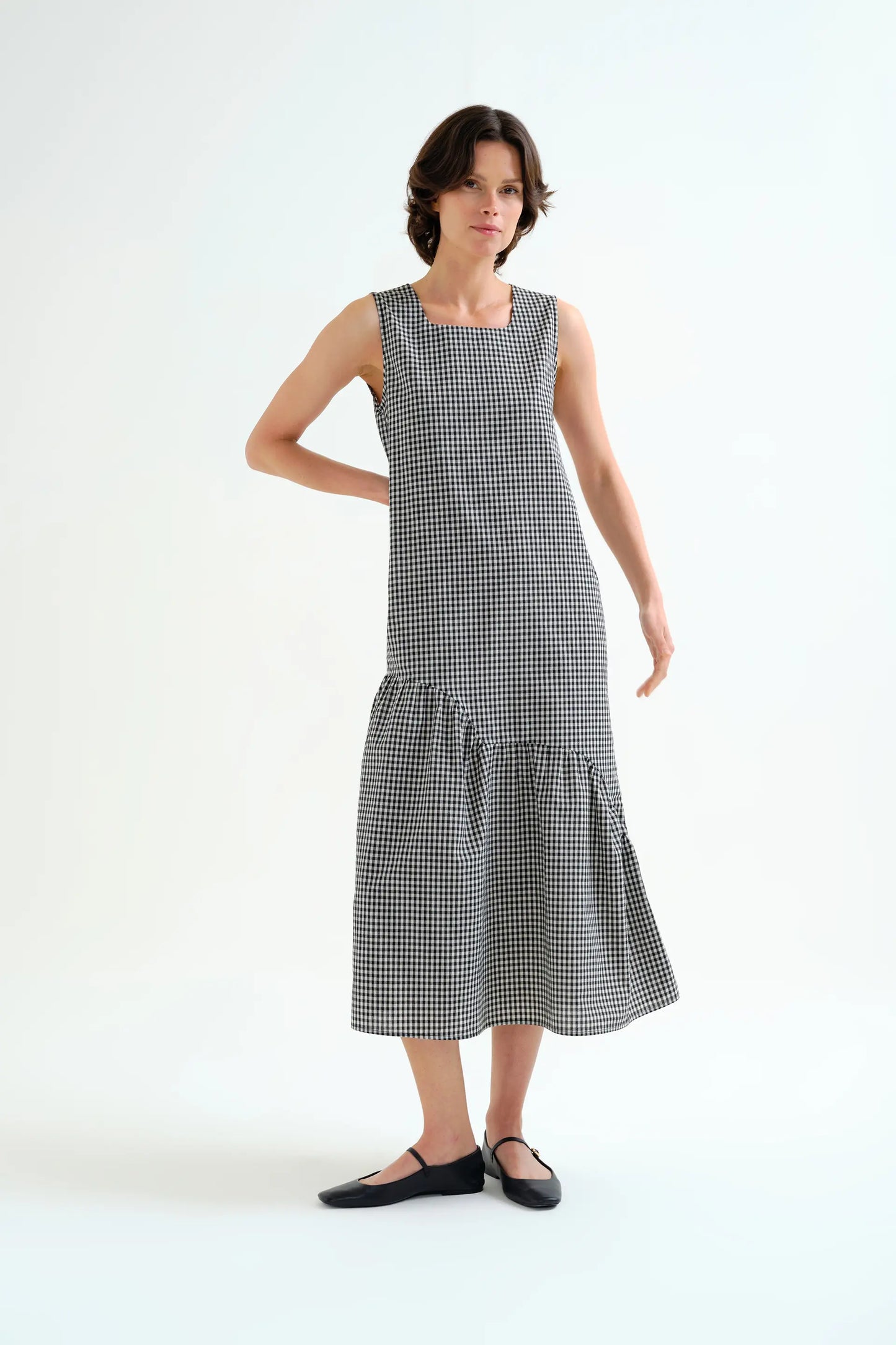 Black gingham midi dress