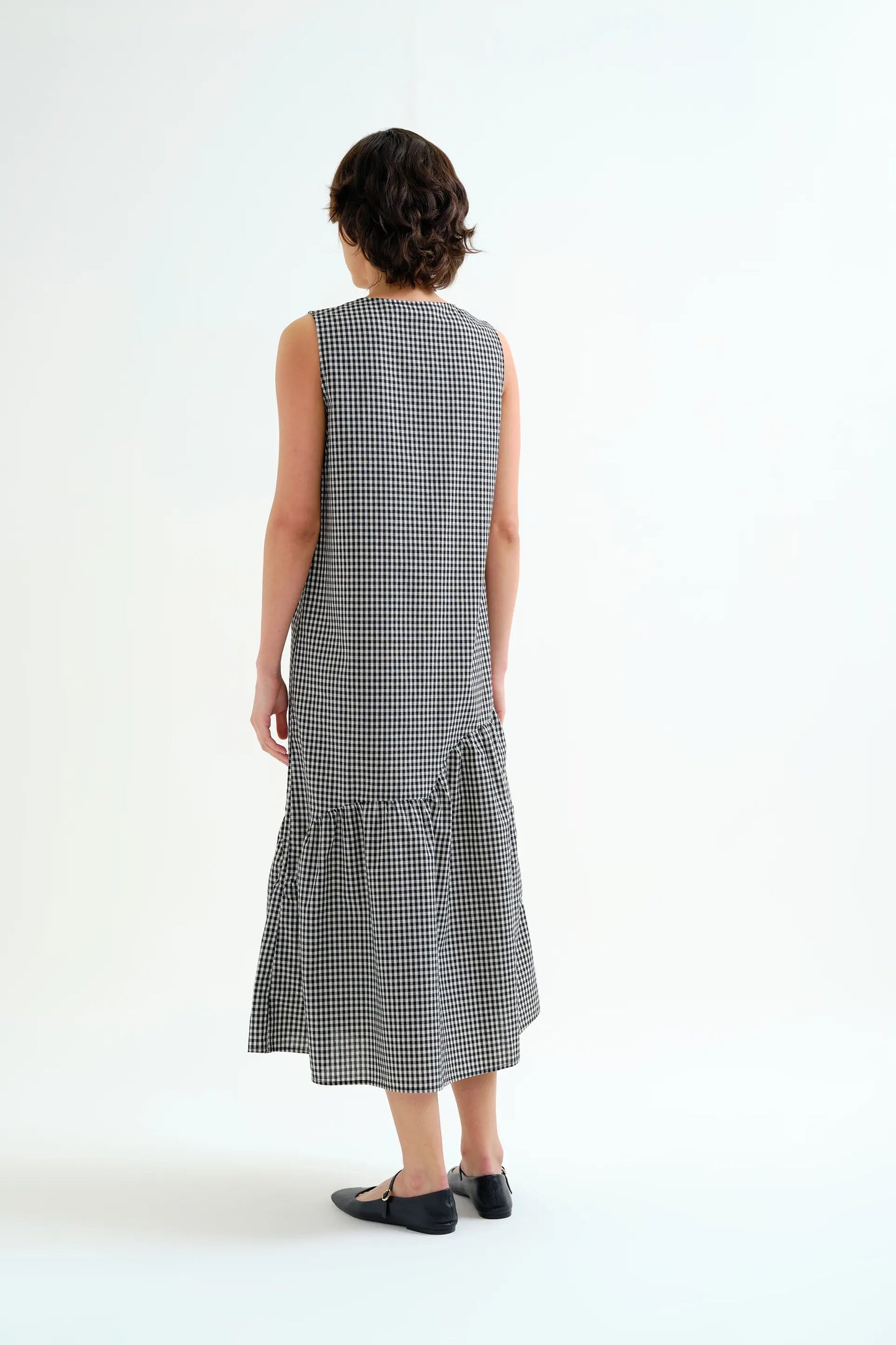 Black gingham midi dress