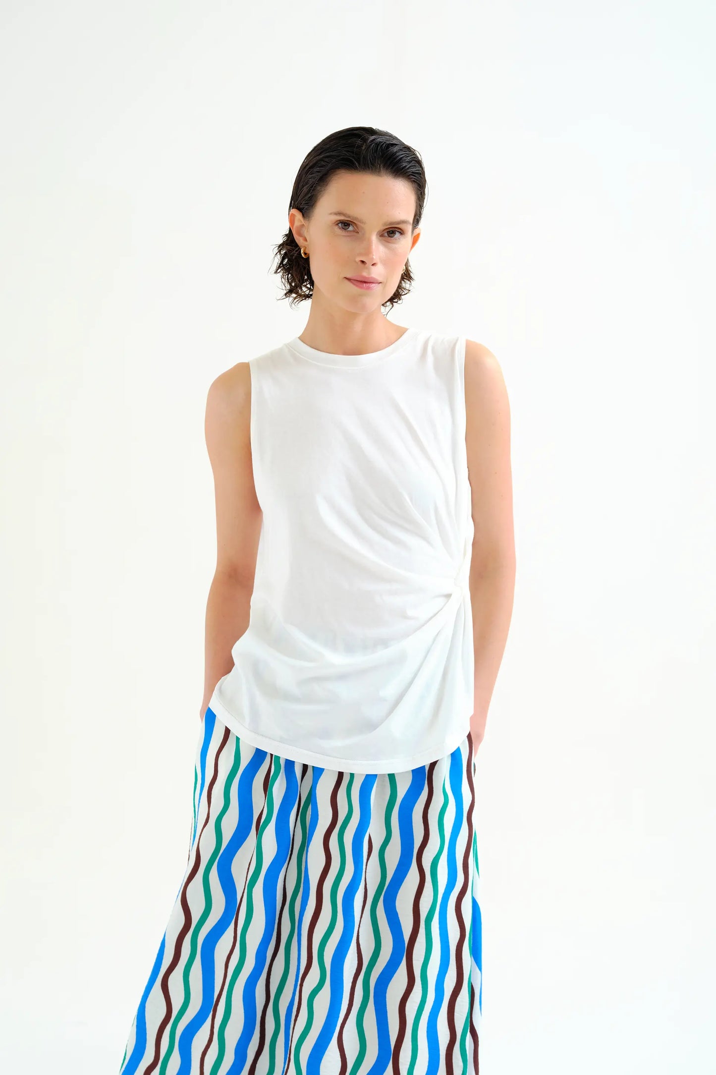 100% cotton white shirt with draped detail