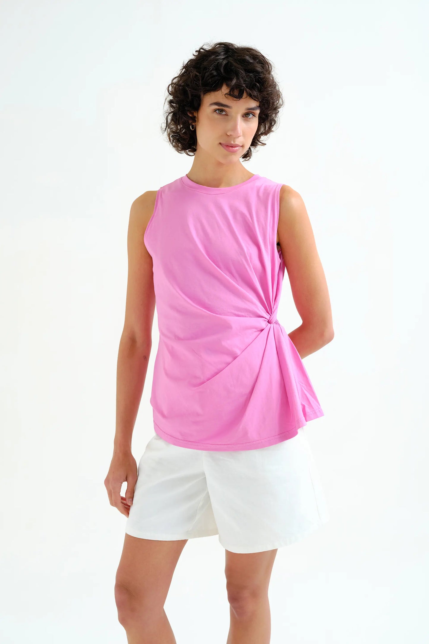Pink 100% cotton shirt with draped detail