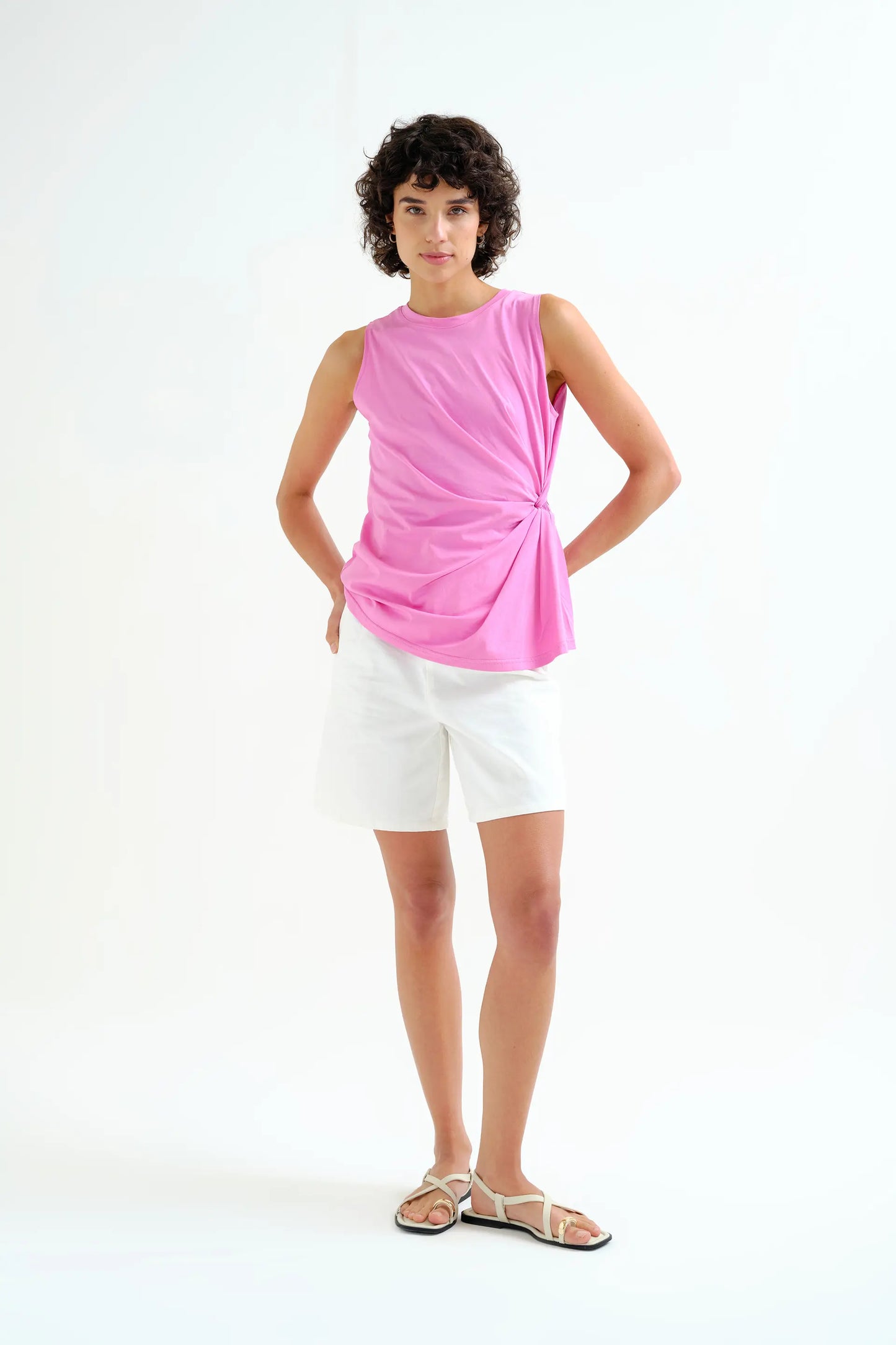 Pink 100% cotton shirt with draped detail