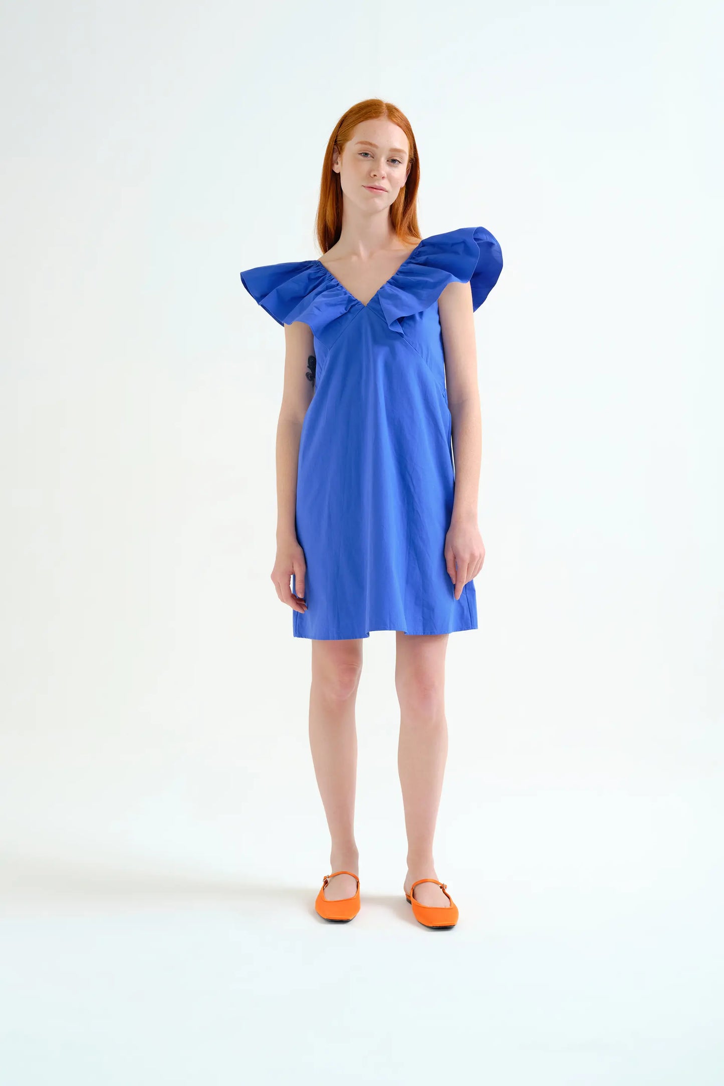 Short blue dress, 100% cotton