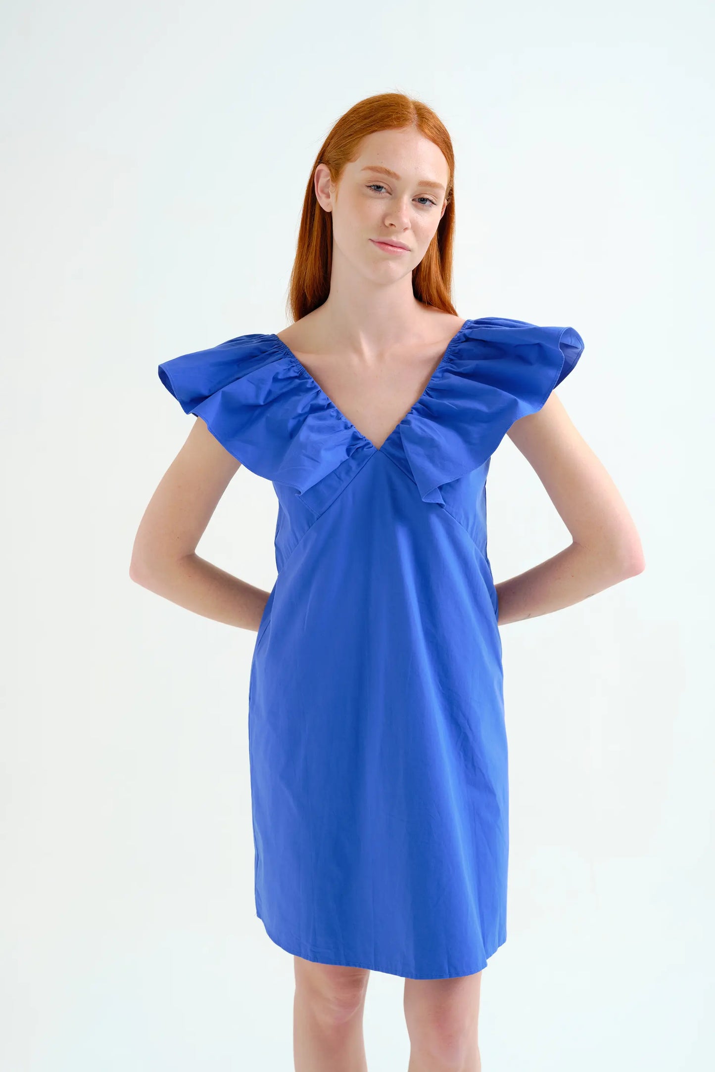 Short blue dress, 100% cotton