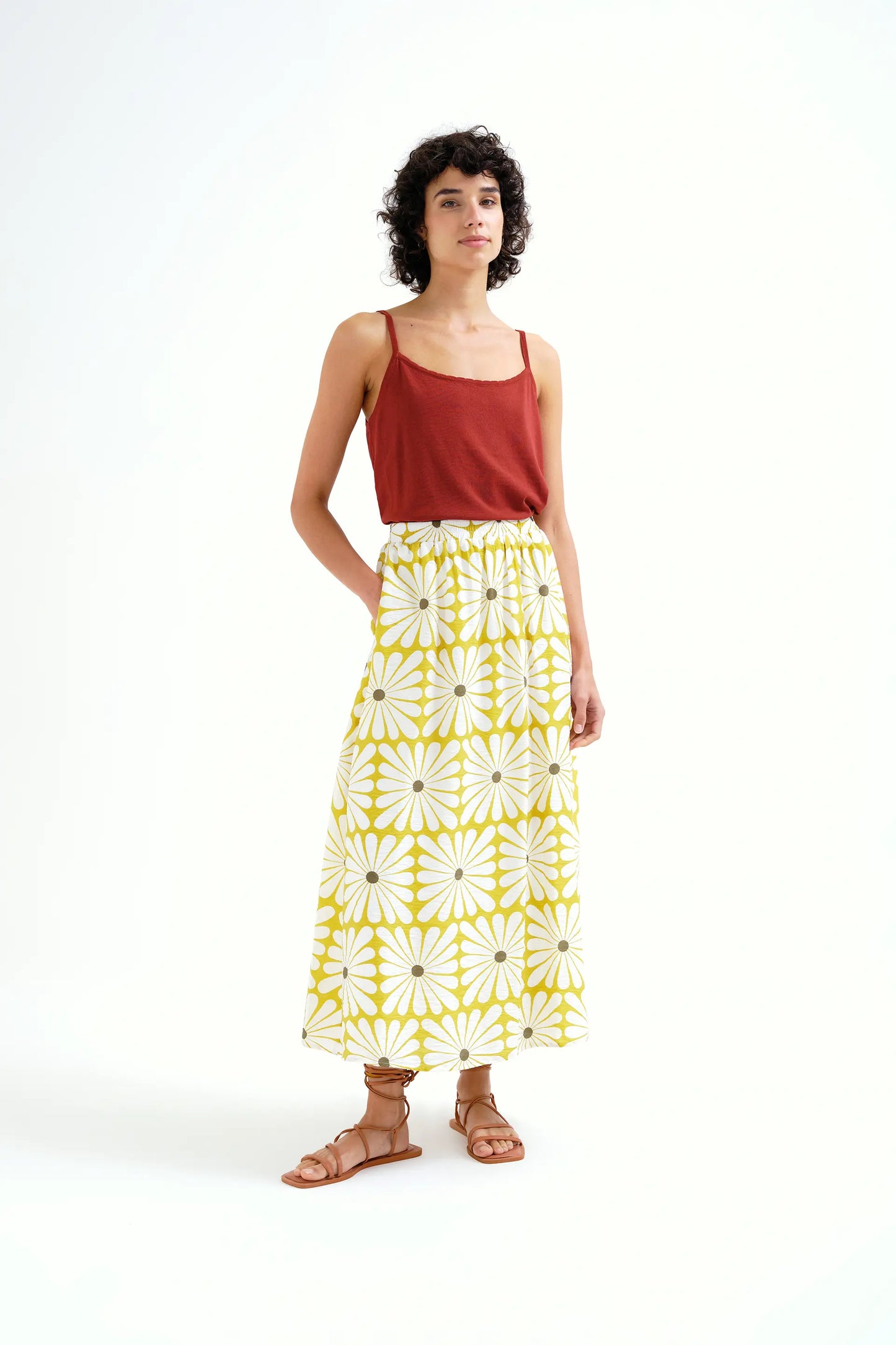 Gonna lunga con stampa Olive Flower