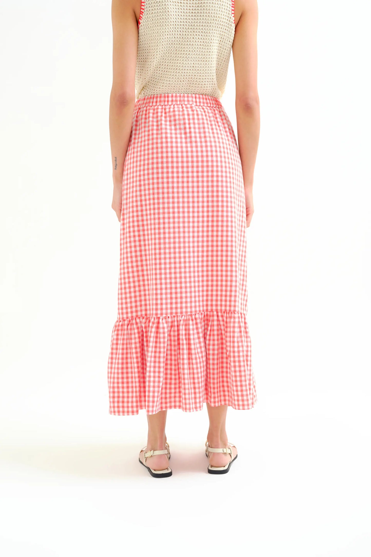 Falda 100% algodón cuadros vichy rojo