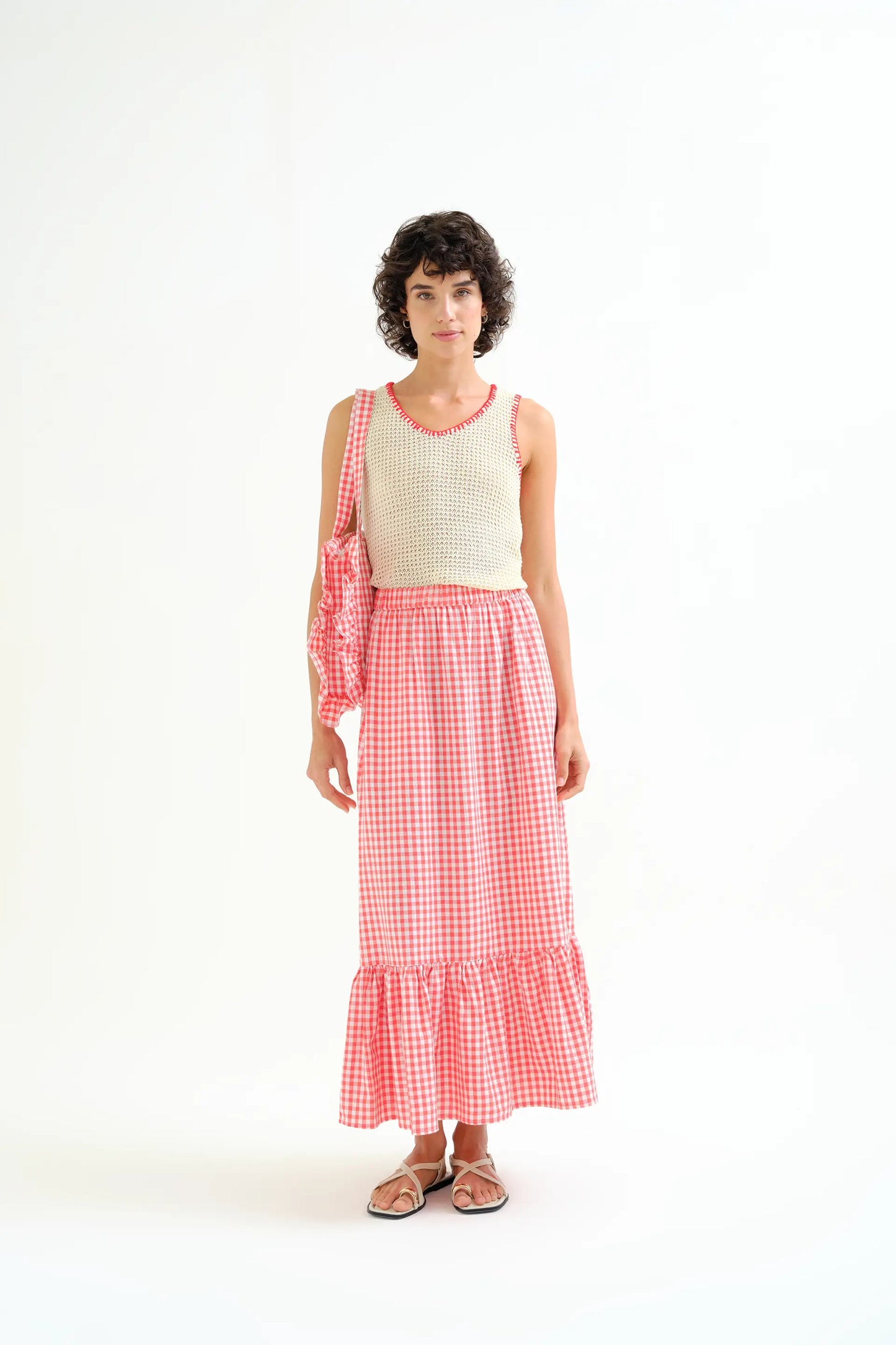Falda 100% algodón cuadros vichy rojo