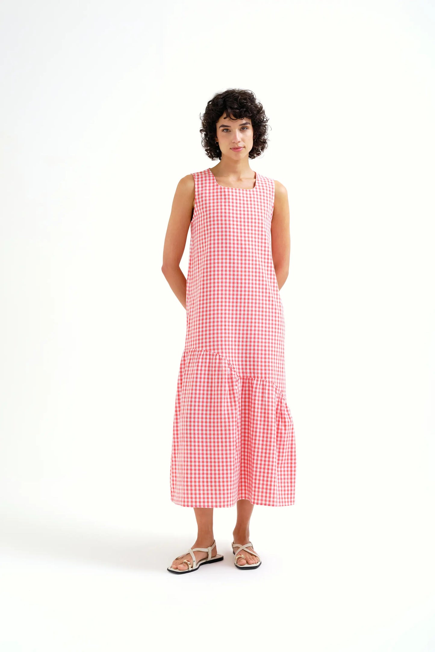 100% cotton midi dress with red gingham check