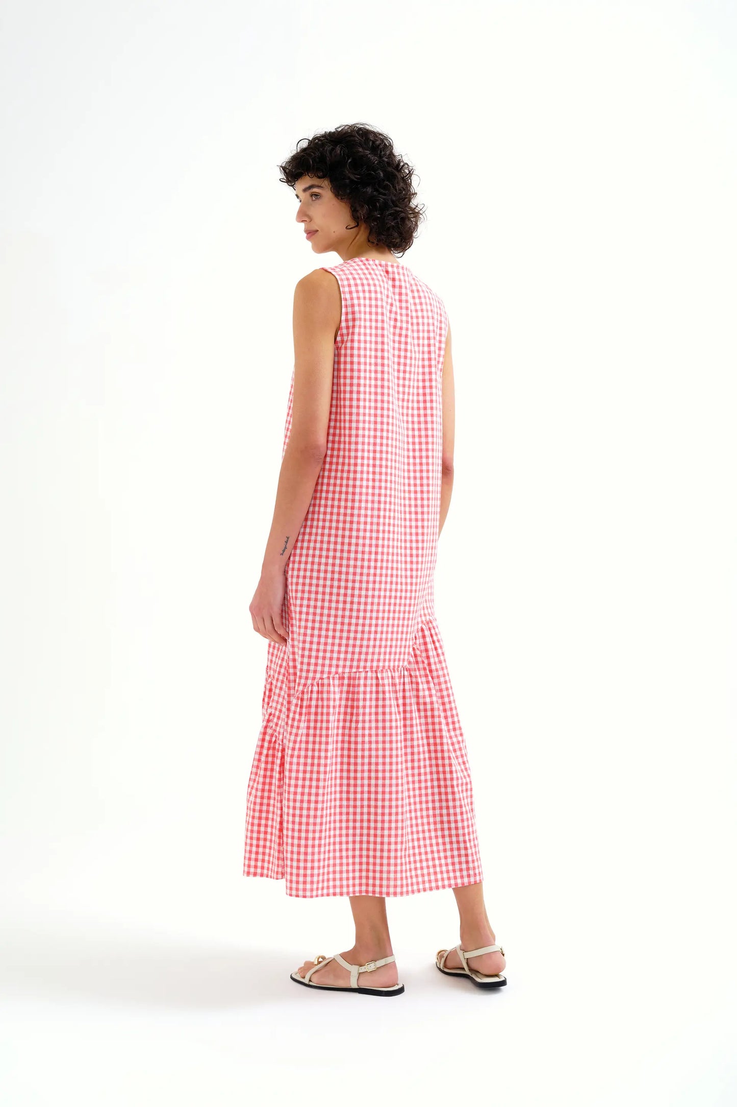 100% cotton midi dress with red gingham check