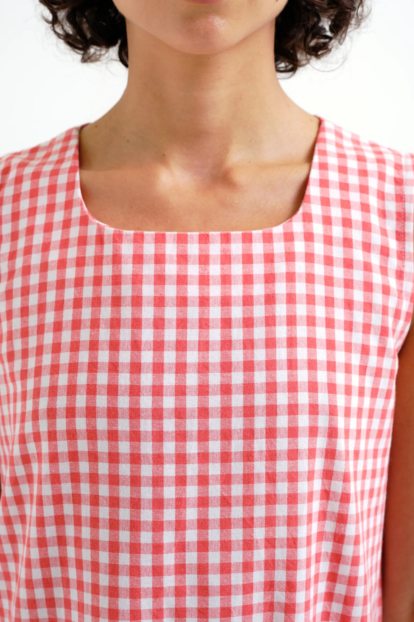 100% cotton midi dress with red gingham check