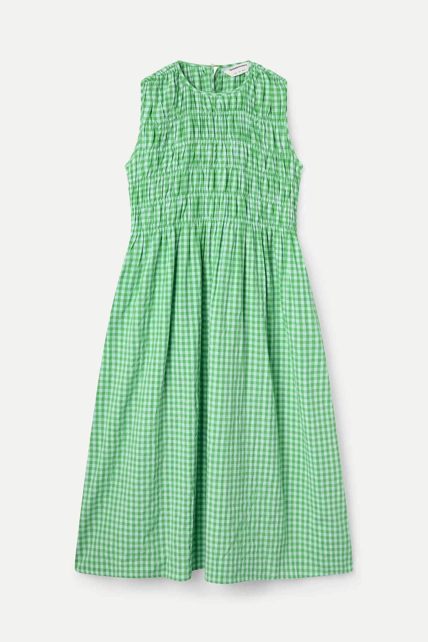 Vestido largo 100% algodón cuadros vichy verde claro