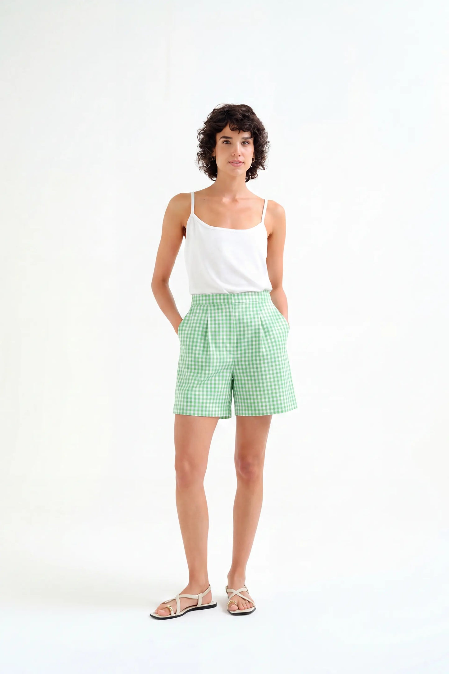 Light green gingham print shorts