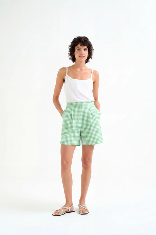 Shorts con estampado vichy verde claro