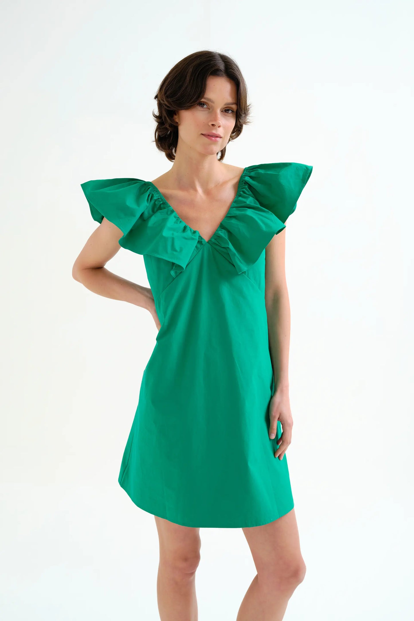 Abito corto verde, 100% cotone