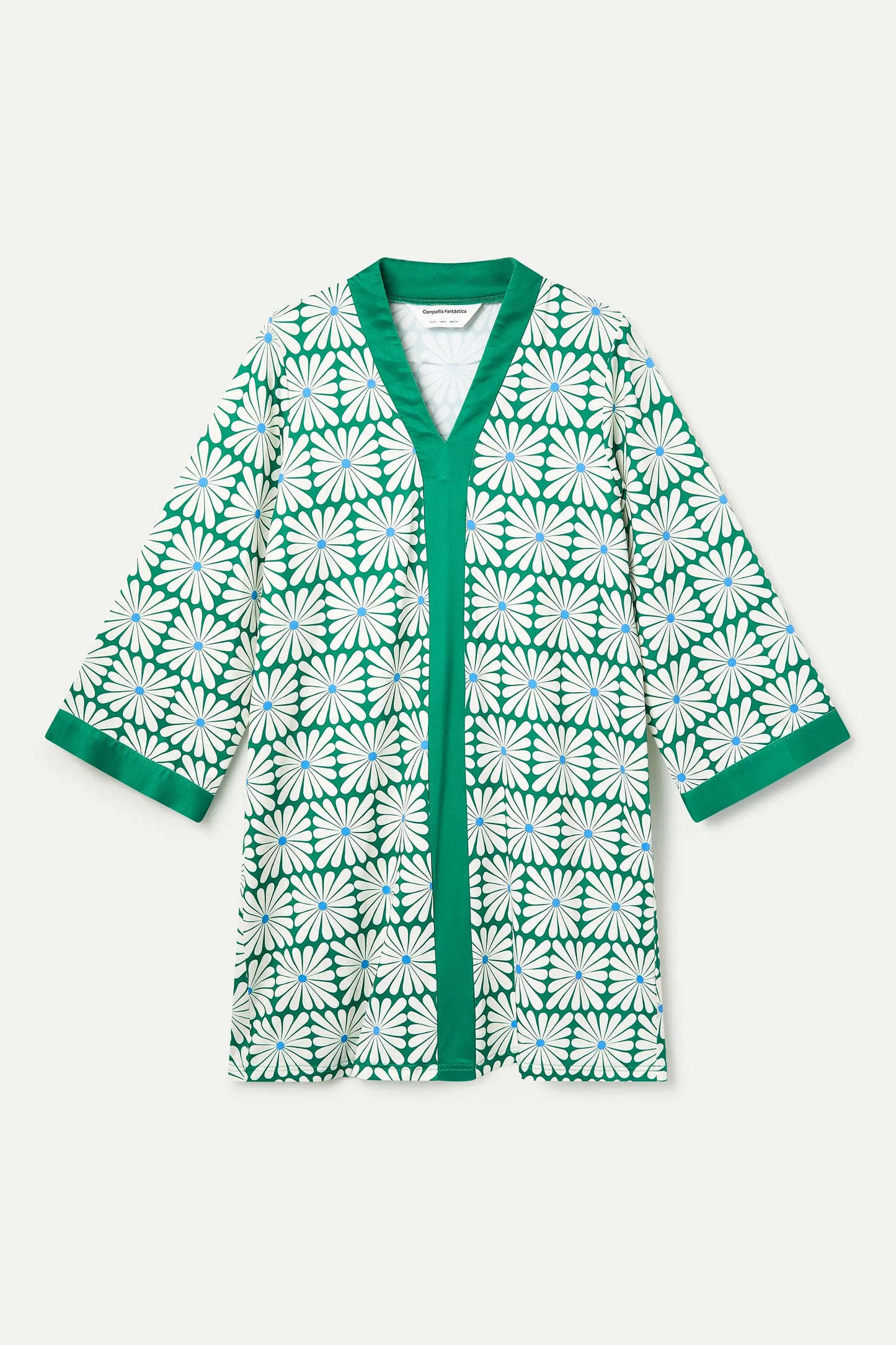 Short kaftan with Olive Flower Green print