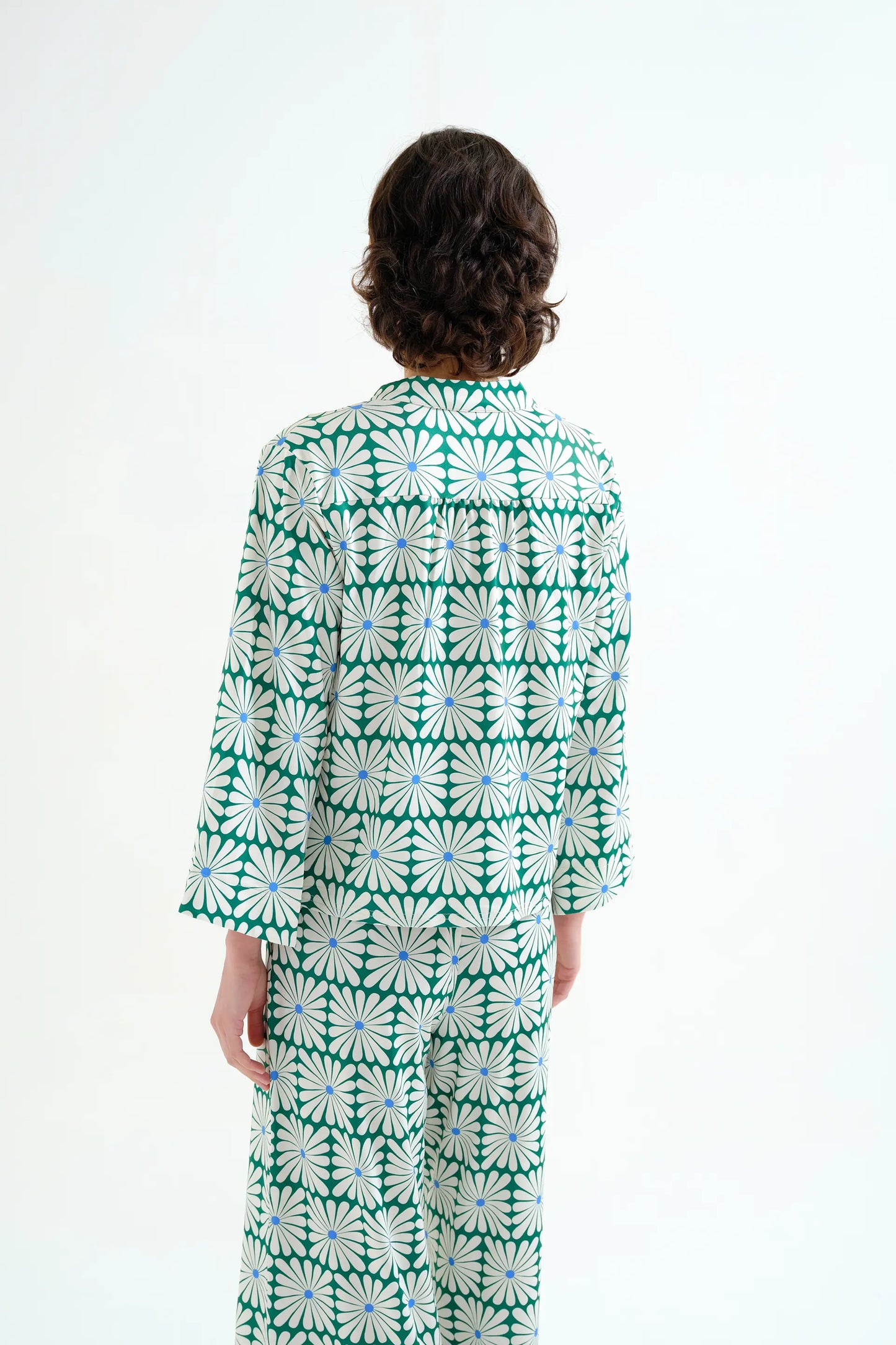 Olive Flower Green print long-sleeved beach top
