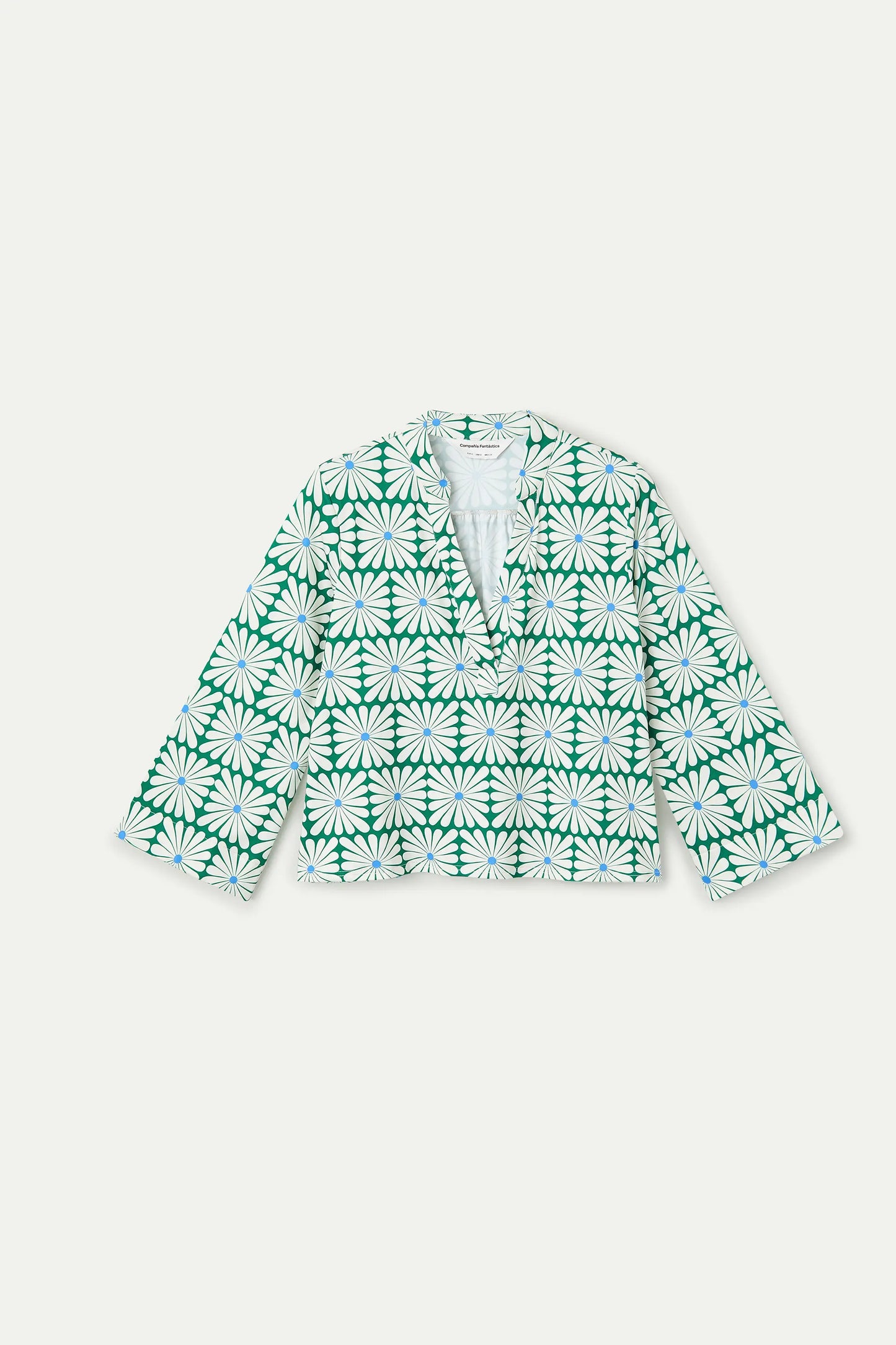 Olive Flower Green print long-sleeved beach top