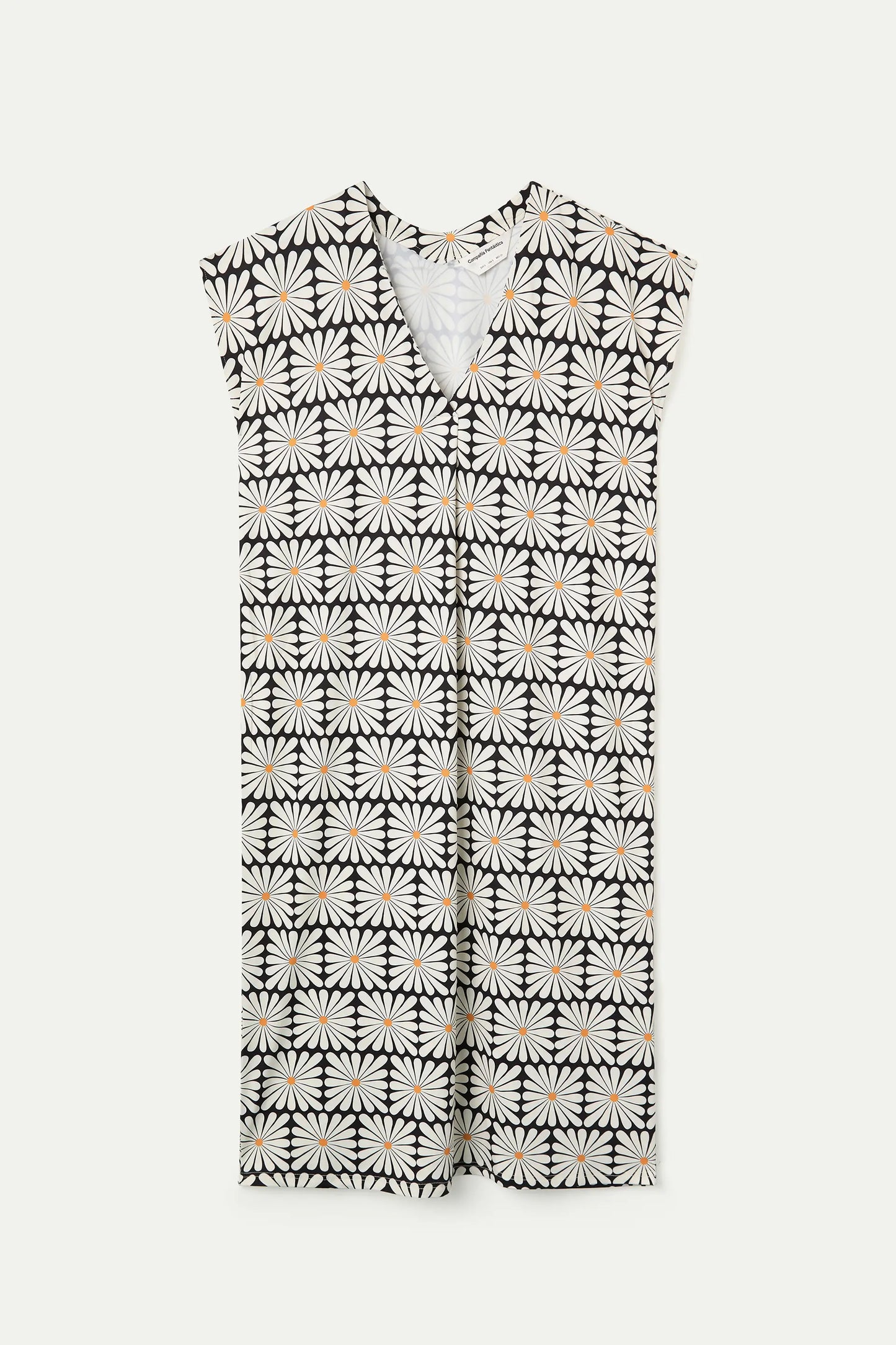 Long kaftan with Olive Flower print, Black