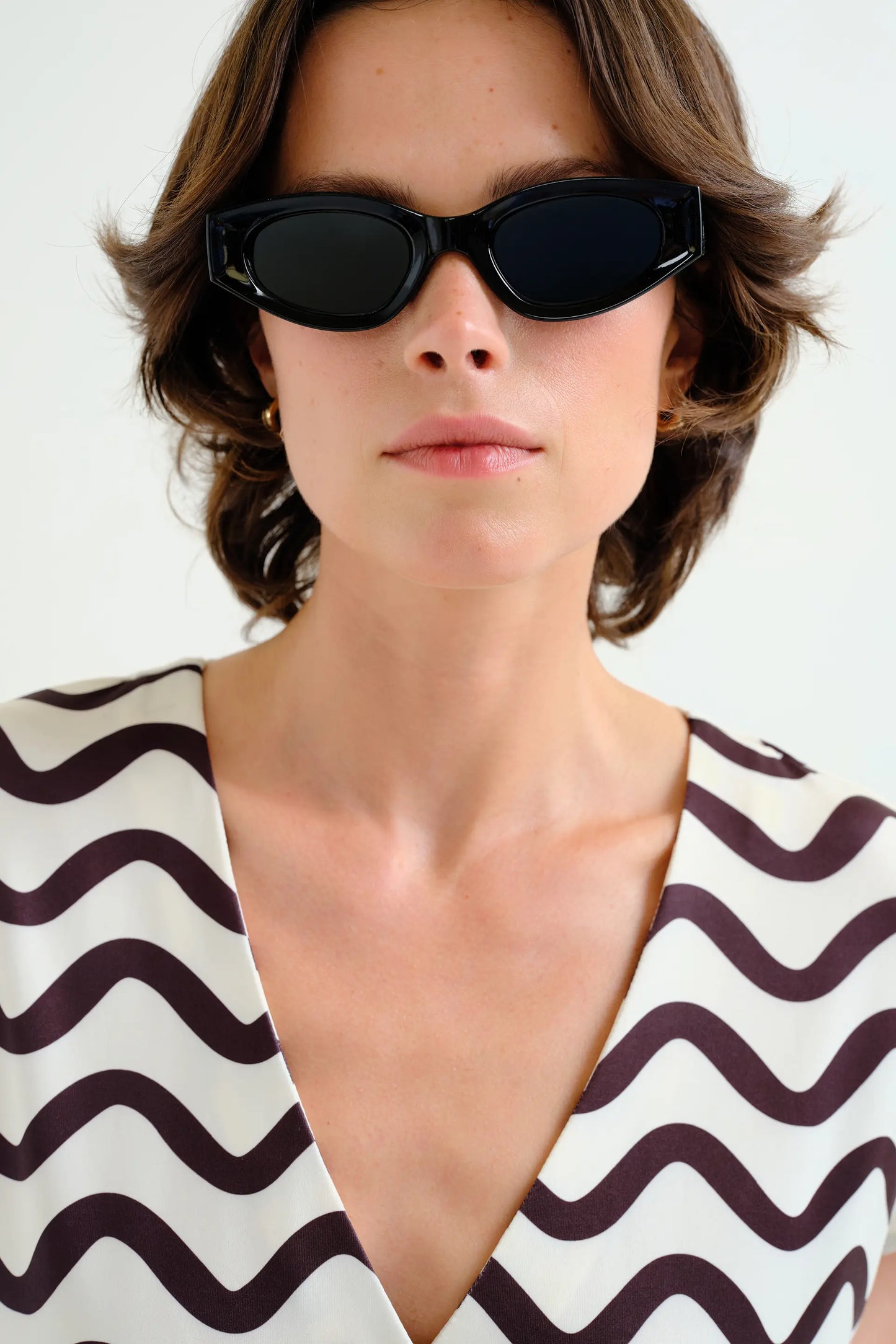Caftano lungo con stampa Wave Bianco e Nero