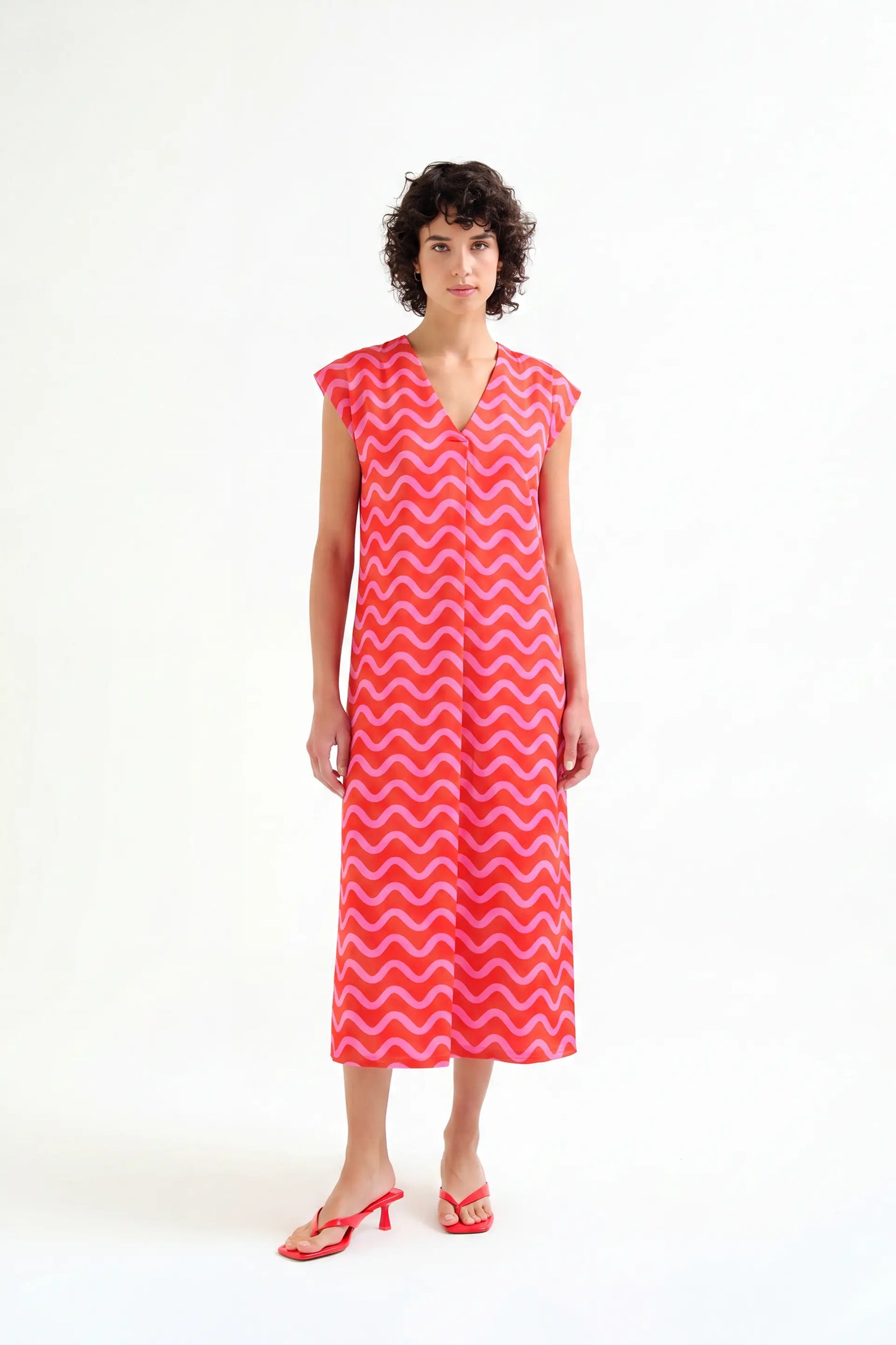 Kaftan largo con estampado Wave Red & Pink