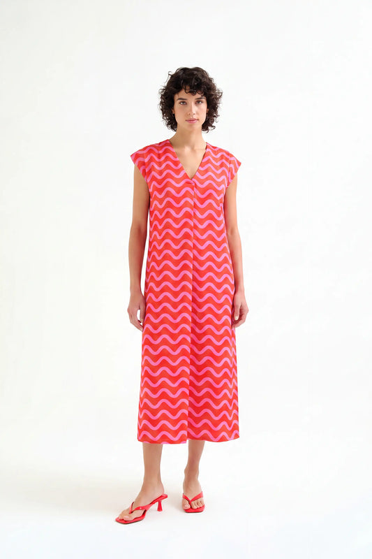Kaftan largo con estampado Wave Red & Pink
