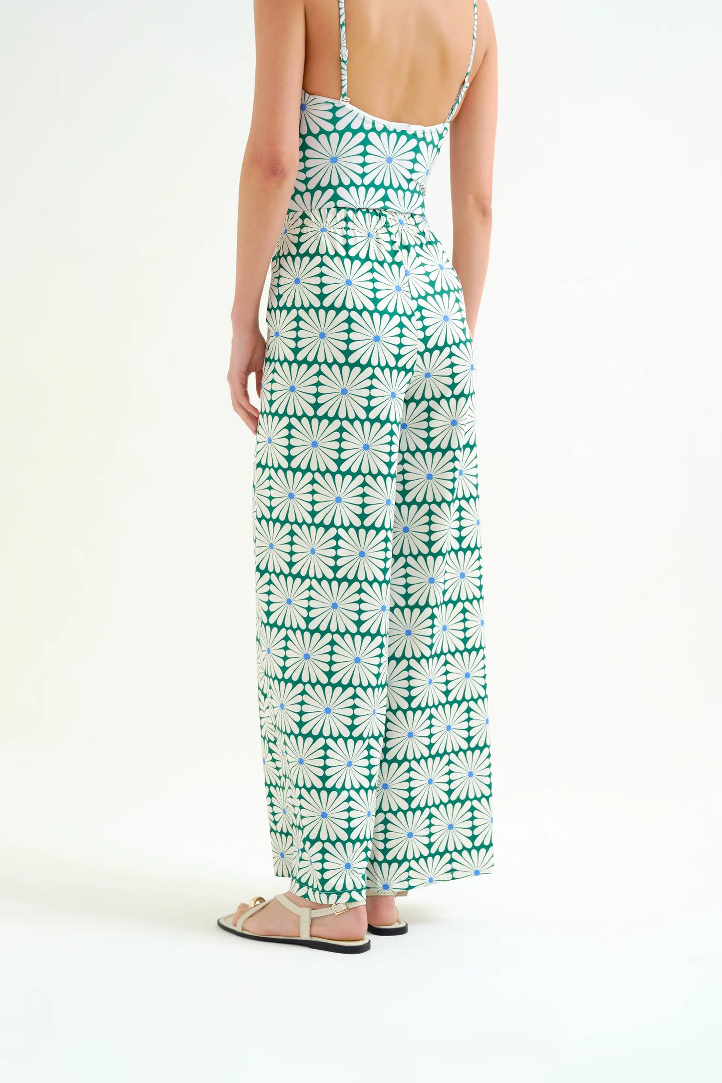 Trousers with Olive Flower Green print