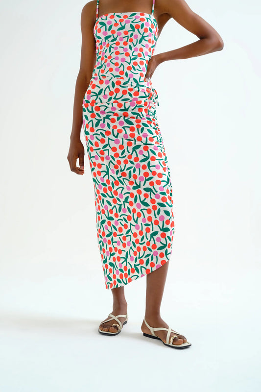 Gonna midi con stampa bordeaux, stile pareo