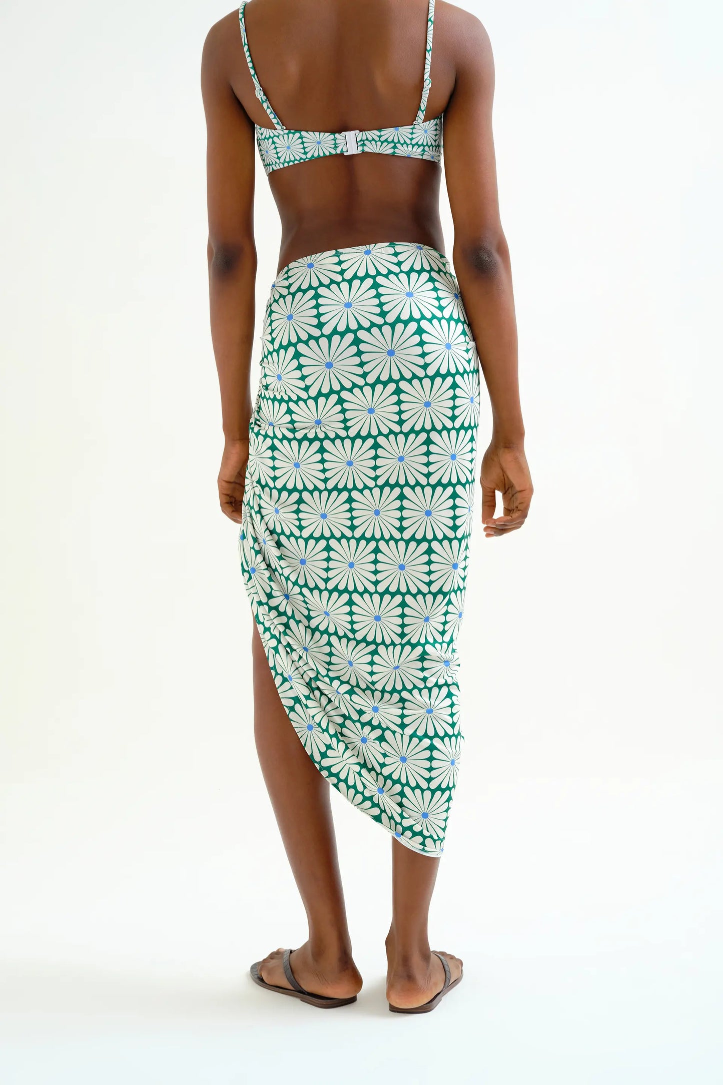 Falda midi con estampado Olive Flower Green