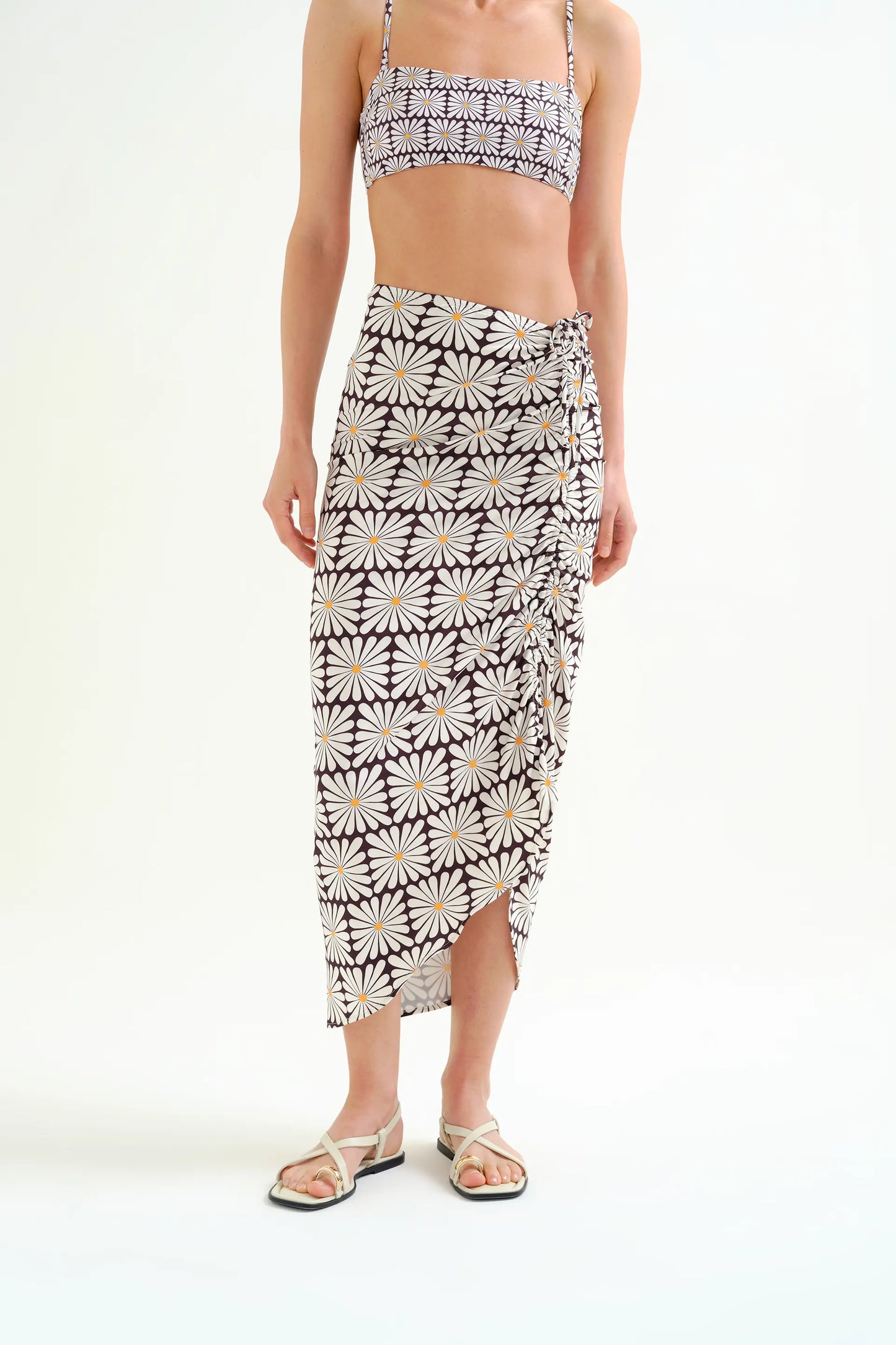 Falda midi con estampado Olive Flower Black