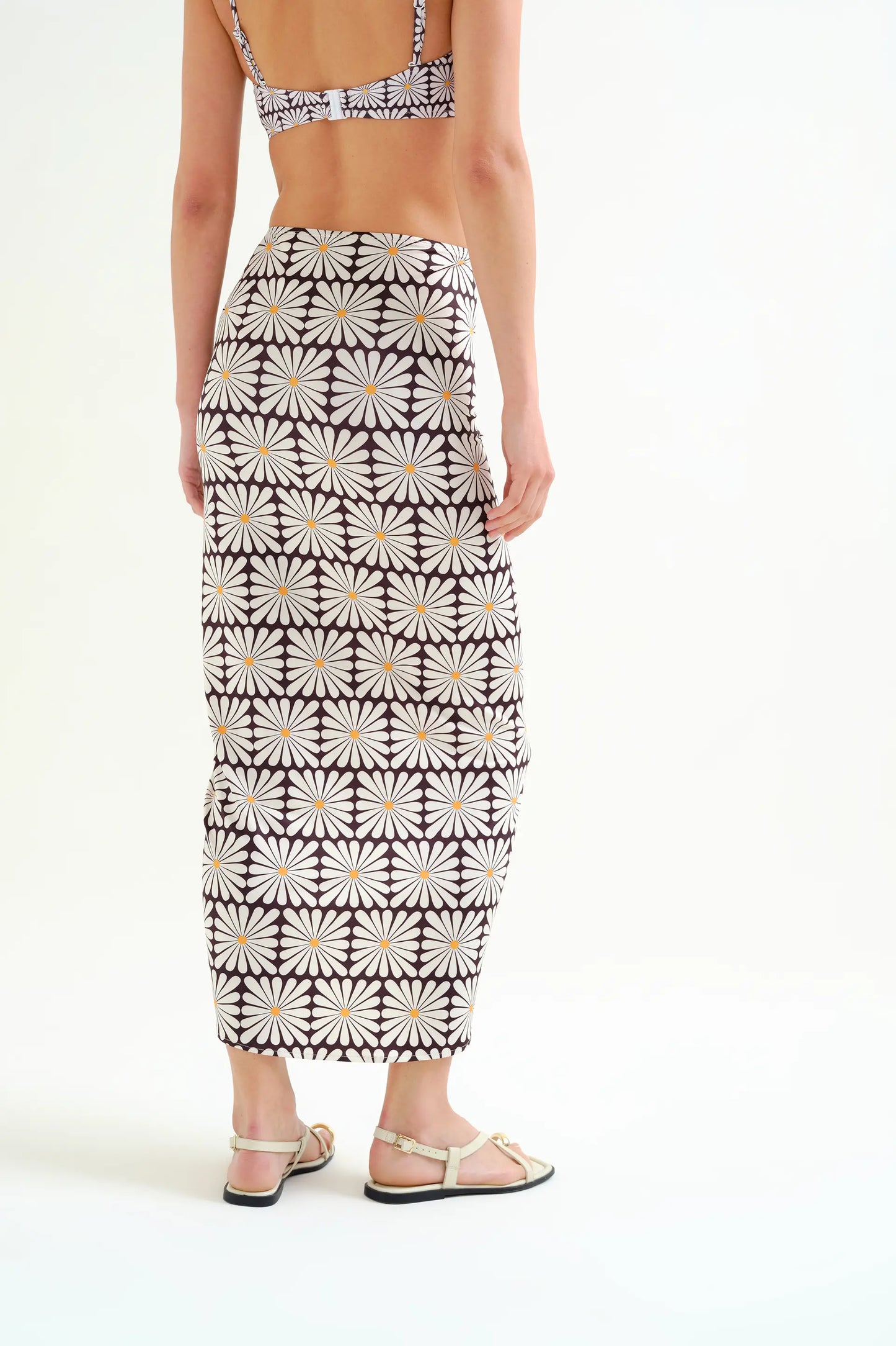 Falda midi con estampado Olive Flower Black