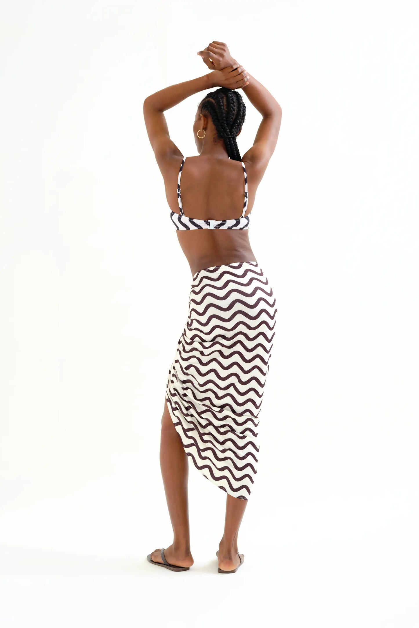 Black &amp; White Wave Print Midi Skirt