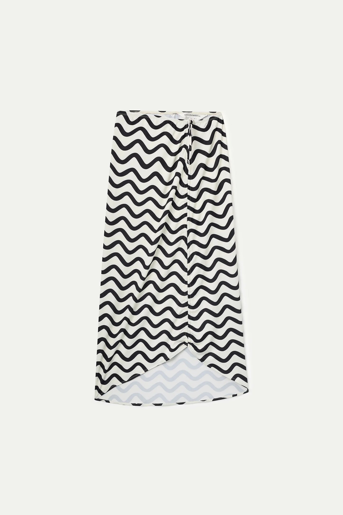 Black &amp; White Wave Print Midi Skirt