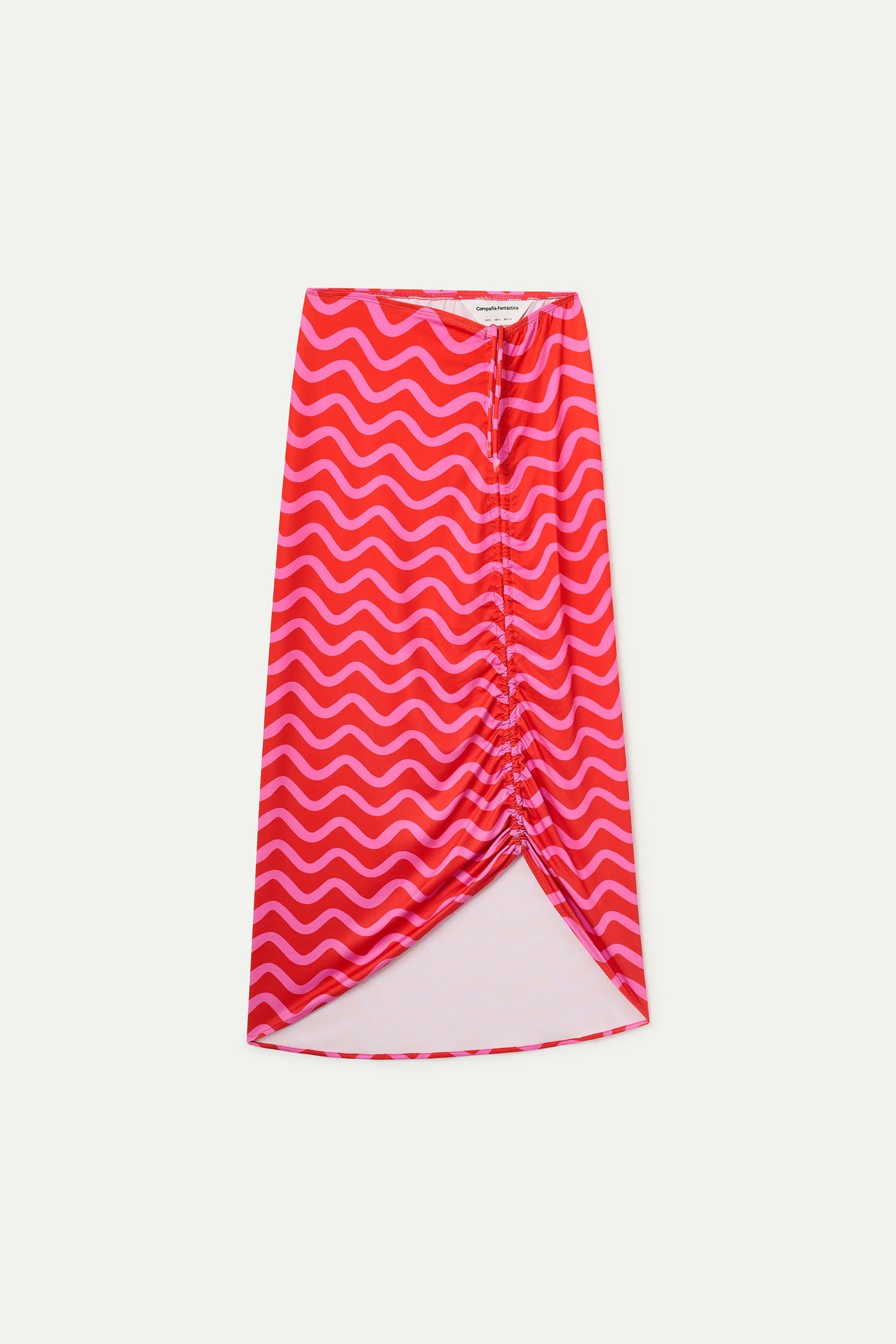 Gonna midi con stampa Wave Red & Pink
