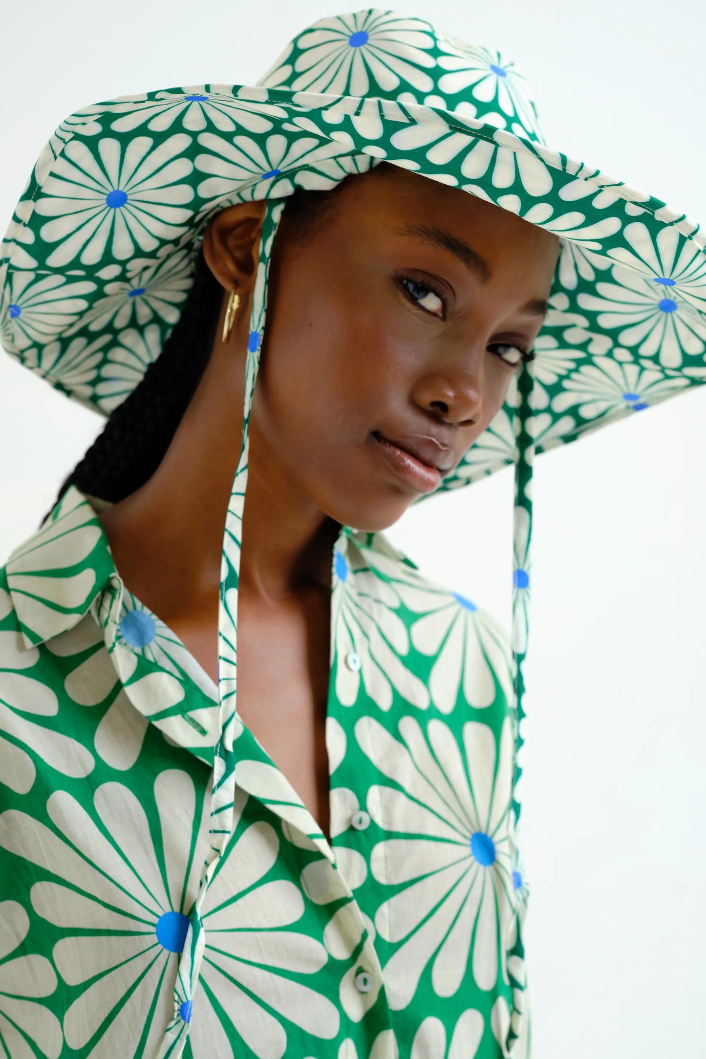 Hat with Olive Flower Green print